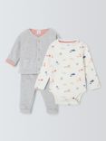 John Lewis Baby Sea Life Bodysuit, Towelling Jacket and Trousers Set, Grey.Multi