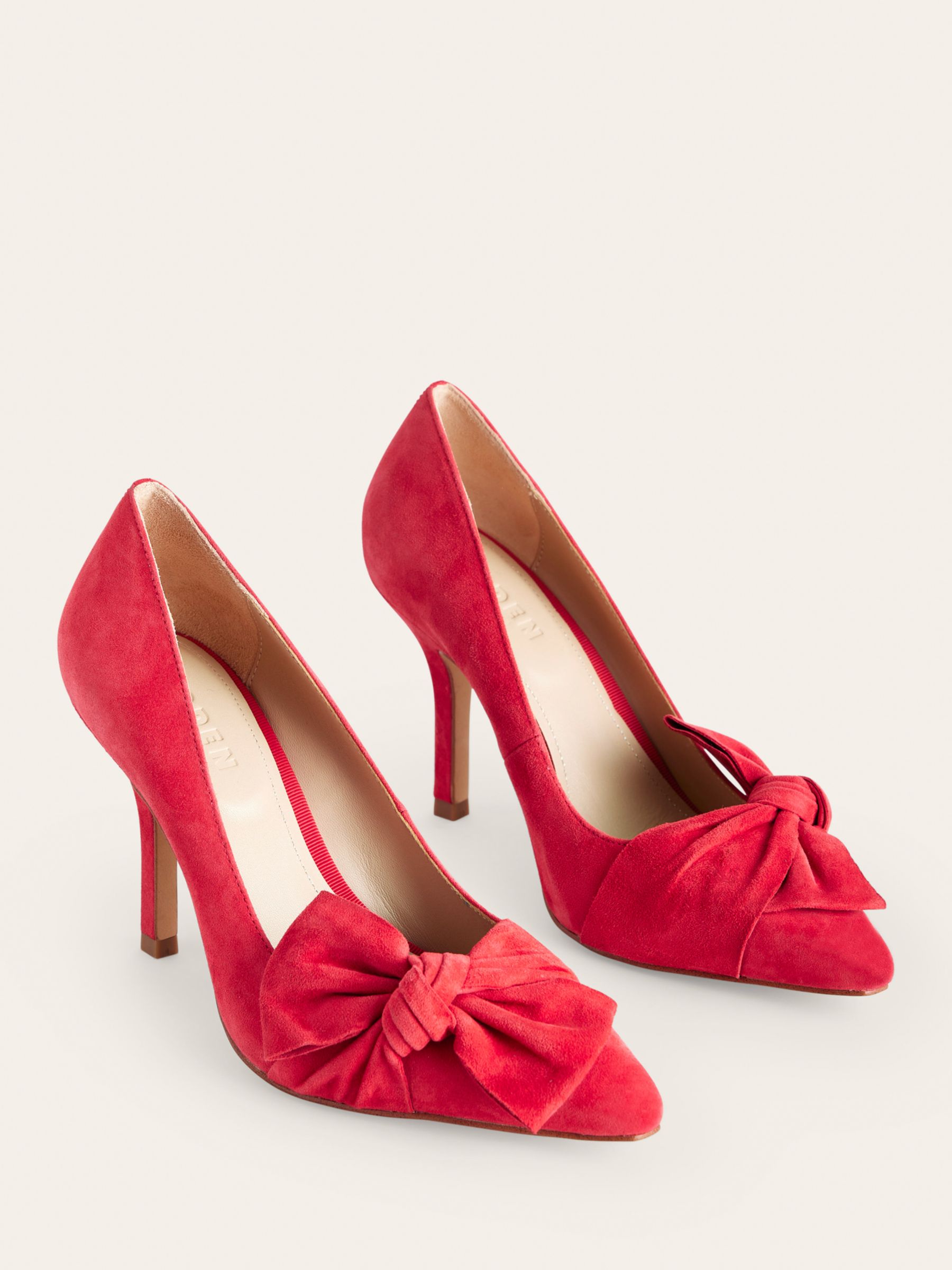 Boden Suede Bow Heel Court Shoes, Red at John Lewis & Partners