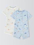 John Lewis Baby Sea Print Short Romper, Pack of 2, Blue/Multi