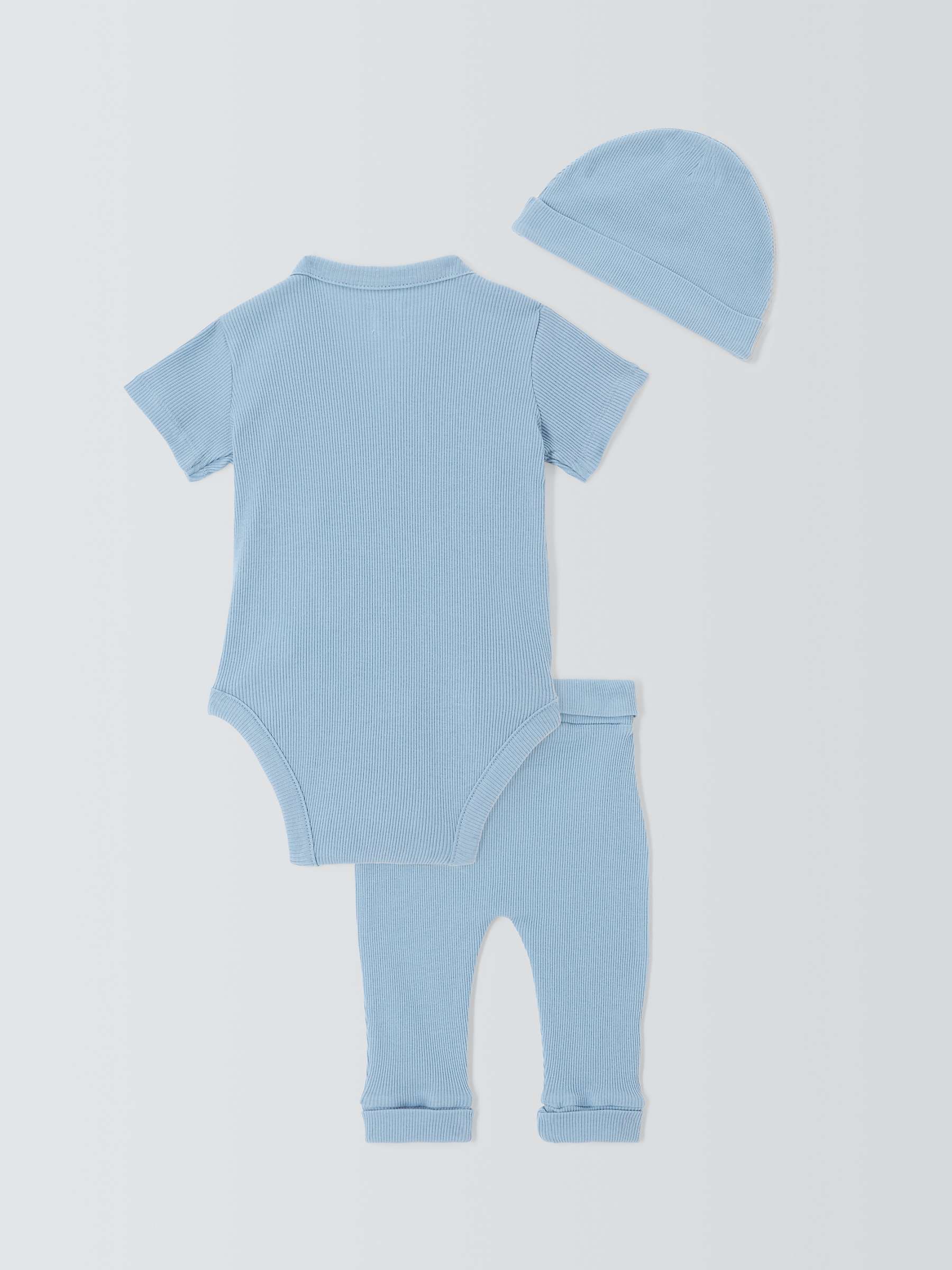 Buy John Lewis Baby Ribbed Bodysuit, Trousers & Hat Set, Blue Online at johnlewis.com