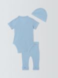 John Lewis Baby Ribbed Bodysuit, Trousers & Hat Set, Blue, Blue