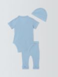 John Lewis Baby Ribbed Bodysuit, Trousers & Hat Set, Blue