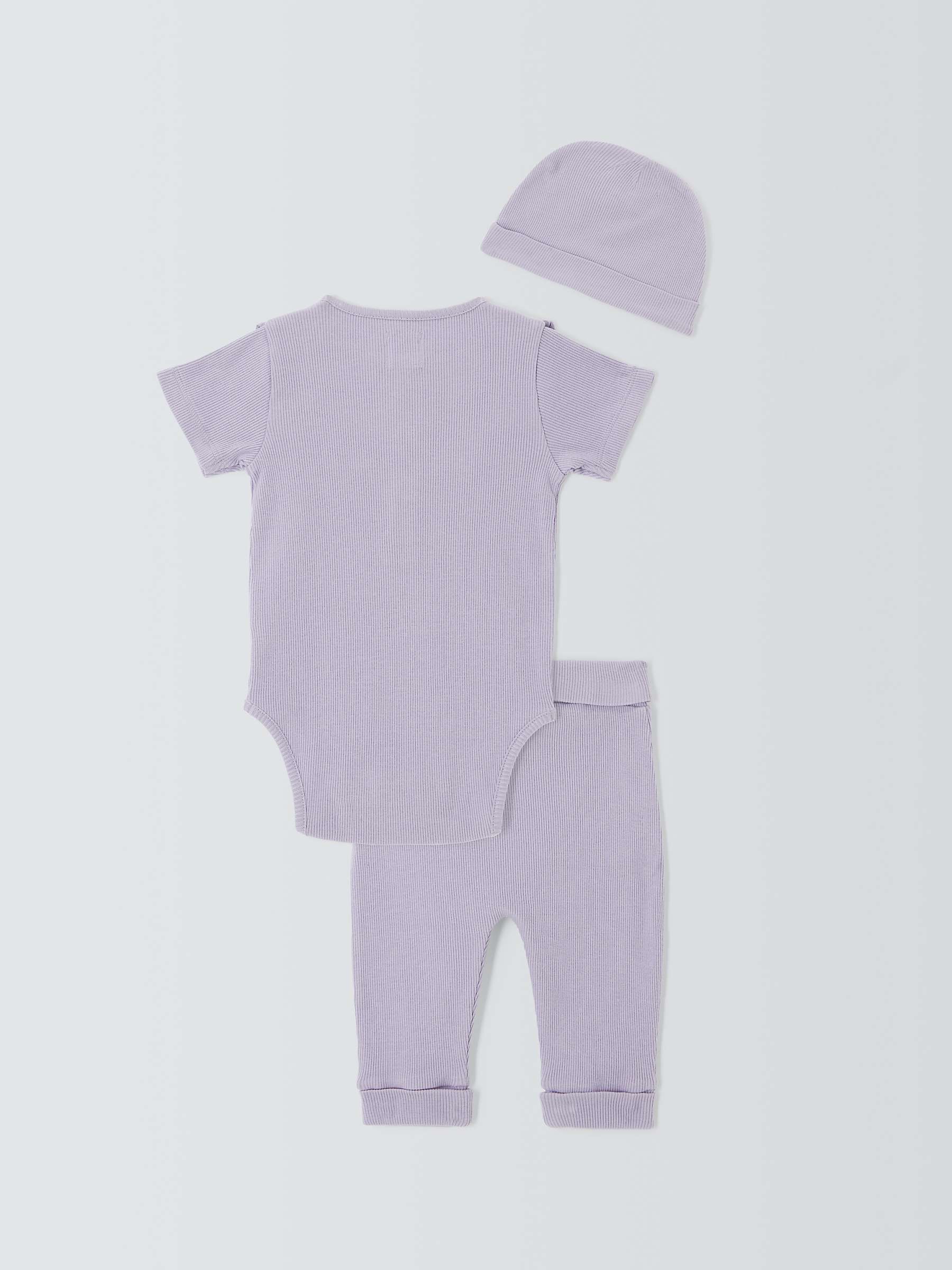 Buy John Lewis Baby Ribbed Bodysuit, Trousers & Hat Set, Purple Online at johnlewis.com