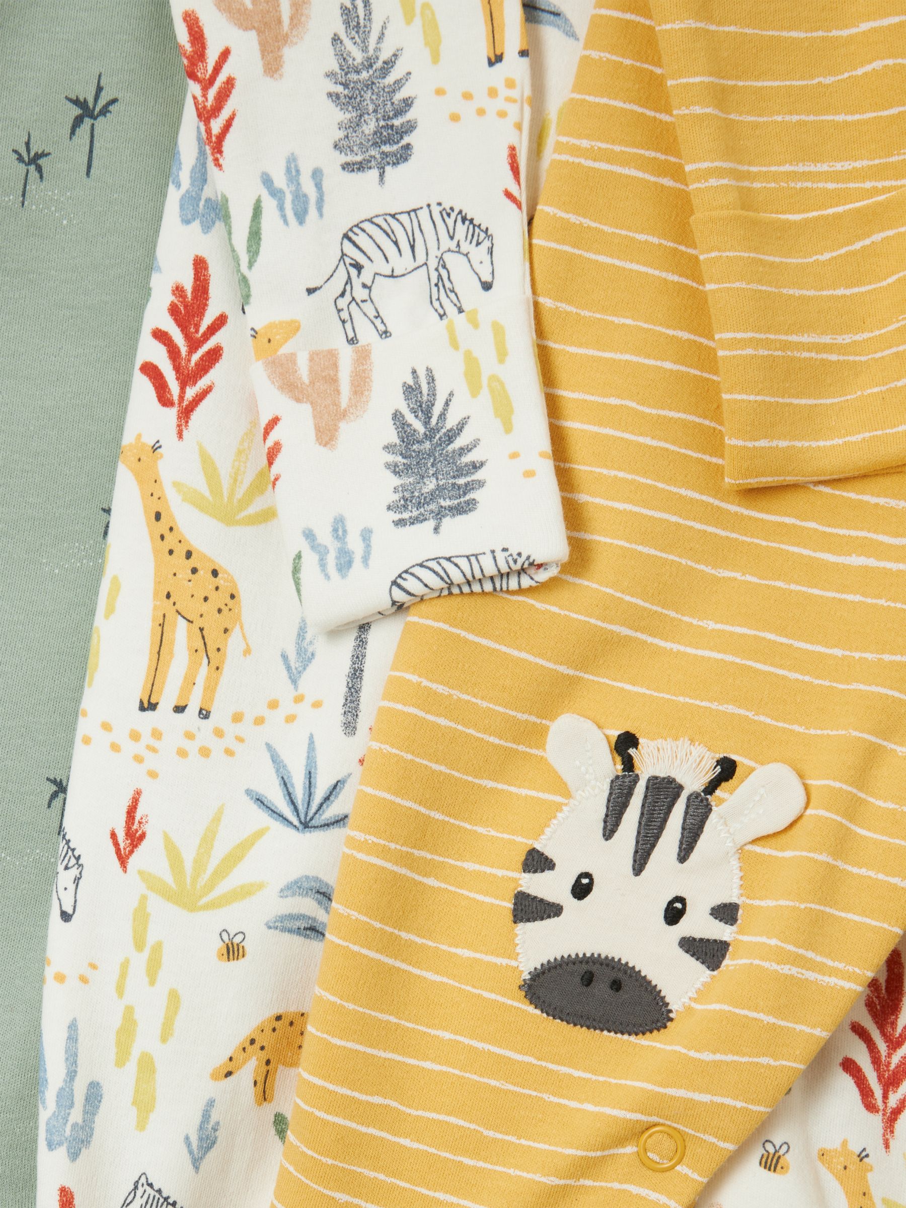 John Lewis Baby Safari Print Sleepsuit, Pack of 3, Multi, 6-9 months