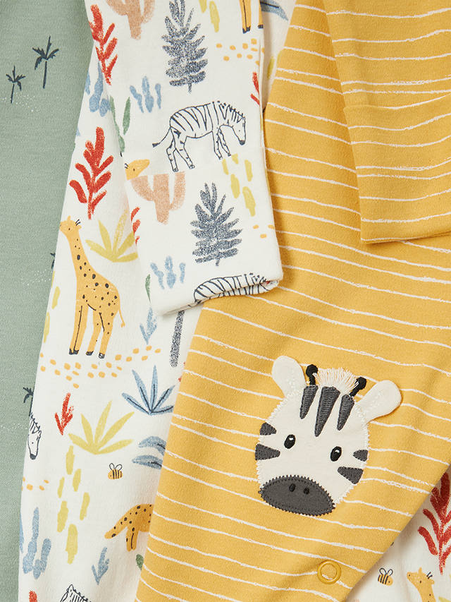 John Lewis Baby Safari Print Sleepsuit, Pack of 3, Multi