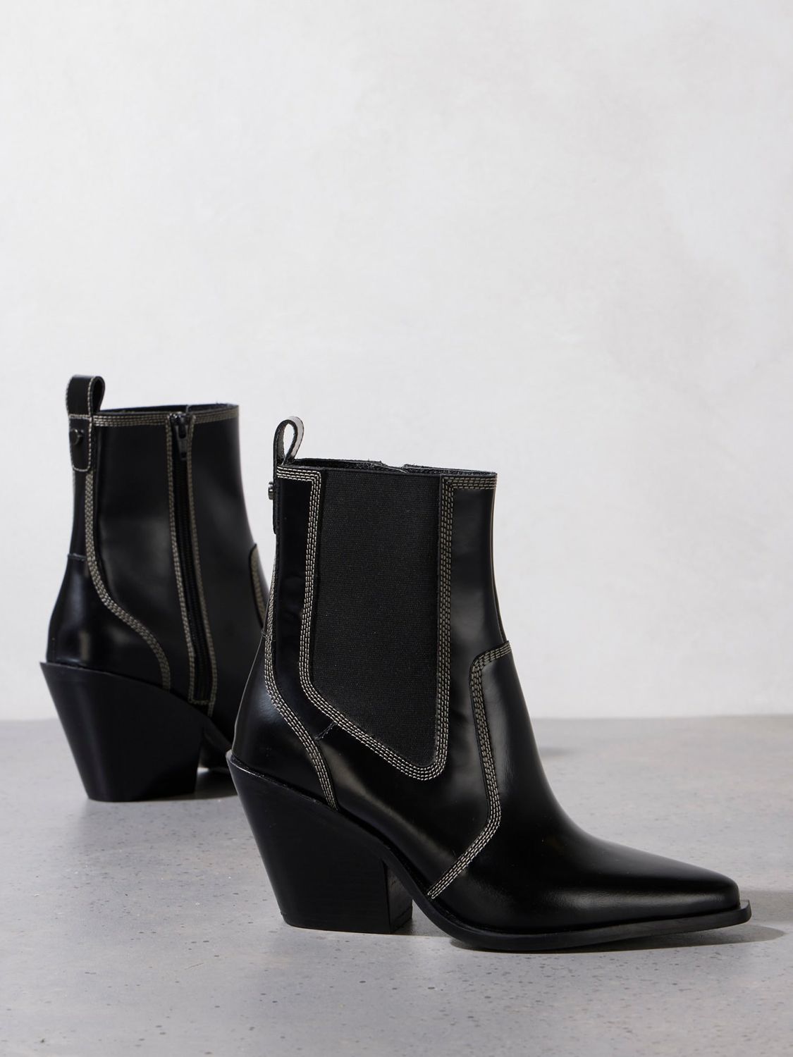 Mint Velvet Patent Leather Cowboy Boots, Black at John Lewis & Partners