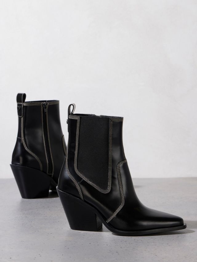 Mint Velvet Patent Leather Cowboy Boots, Black, 3