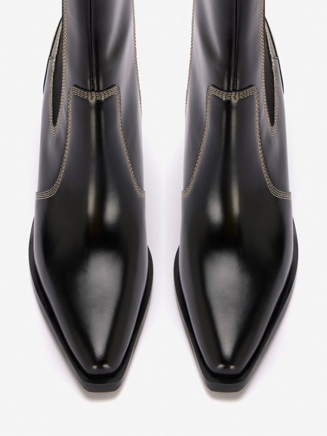 Mint Velvet Patent Leather Cowboy Boots, Black, 3