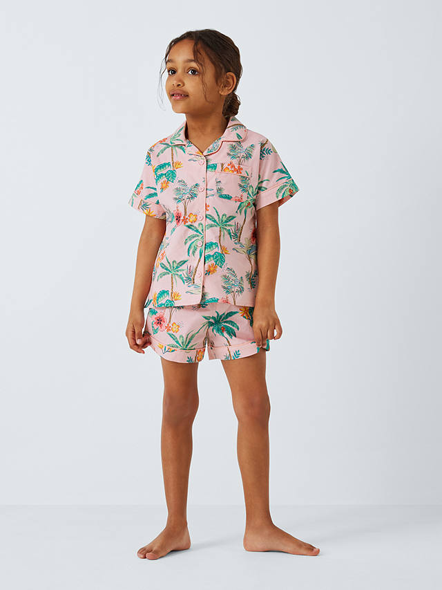 John Lewis Kids' Hibiscus Palm Shirt Short Pyjama Set, Pink