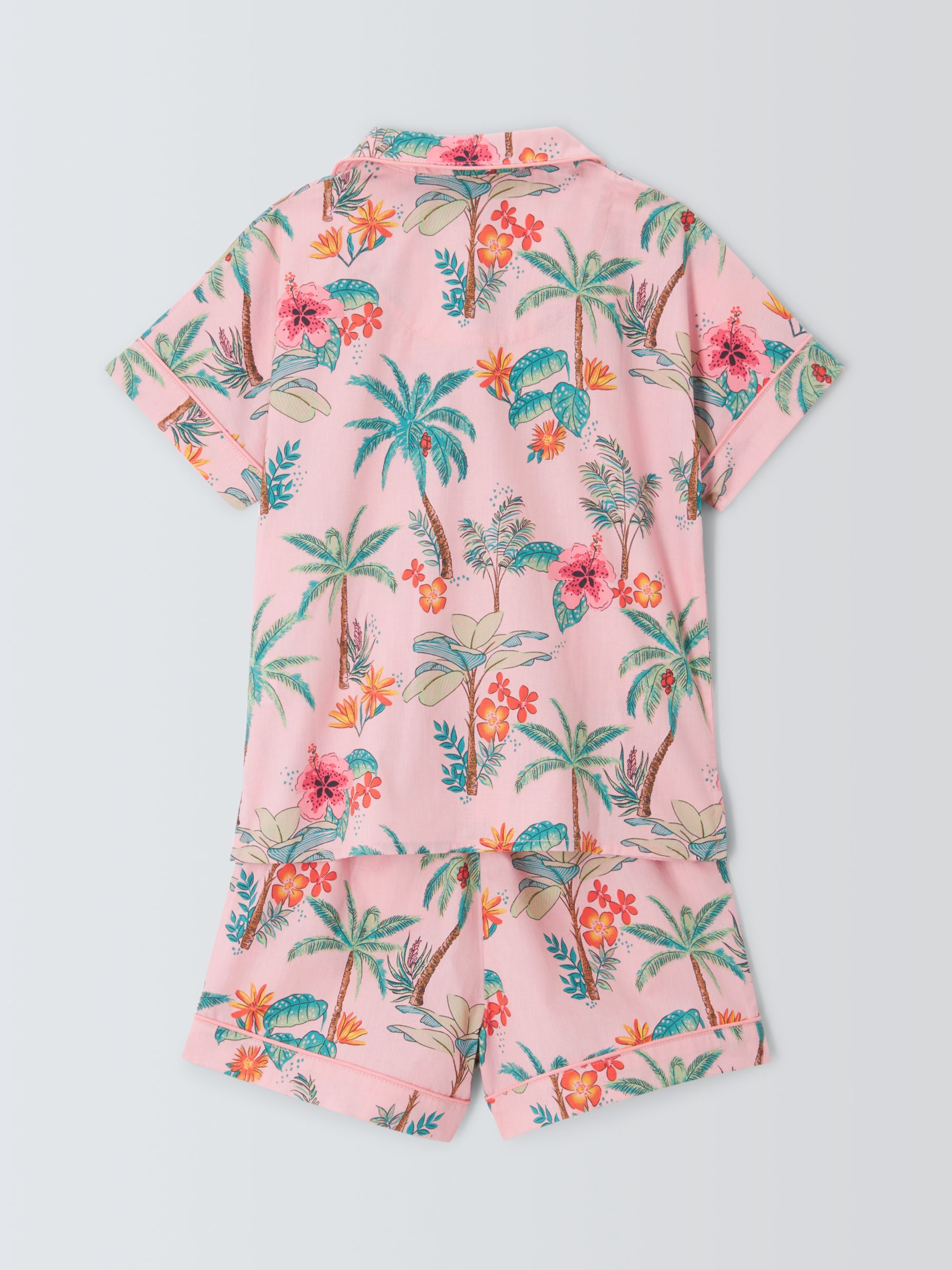 John Lewis Kids' Hibiscus Palm Shirt Short Pyjama Set, Pink, 3 years