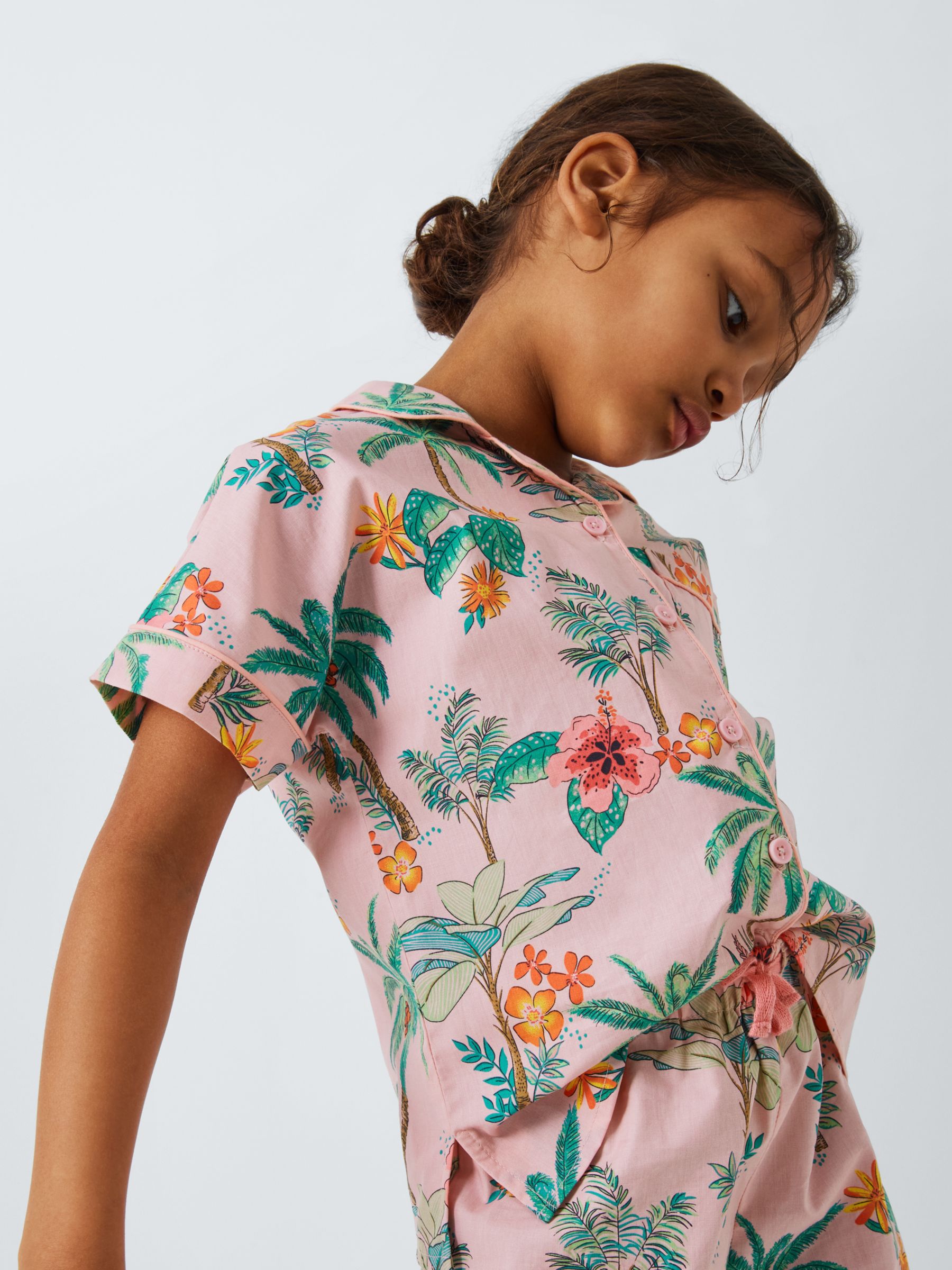 Buy John Lewis Kids' Hibiscus Palm Shirt Short Pyjama Set, Pink Online at johnlewis.com
