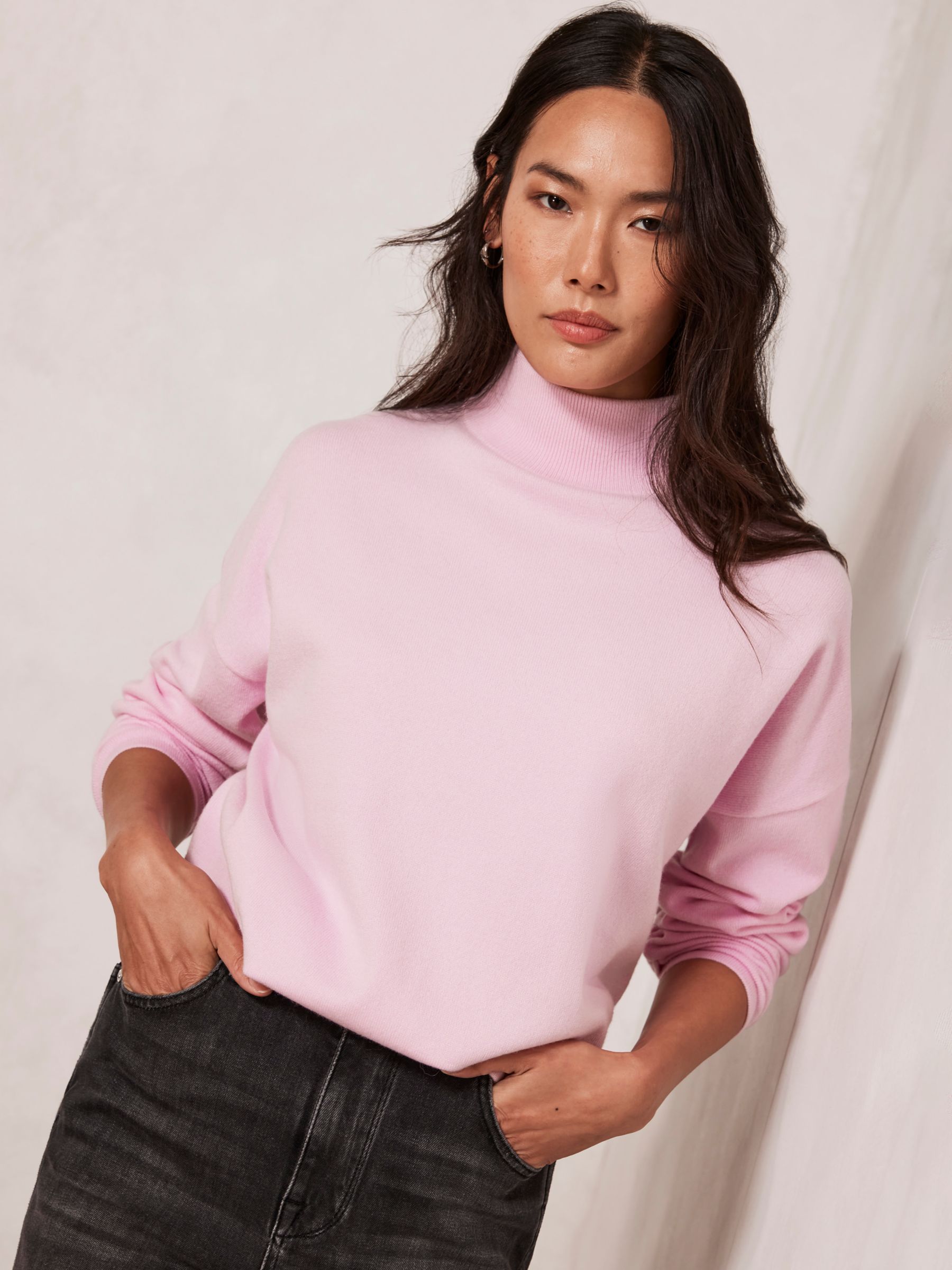 Mint Velvet Funnel Neck Batwing Jumper Pink at John Lewis Partners