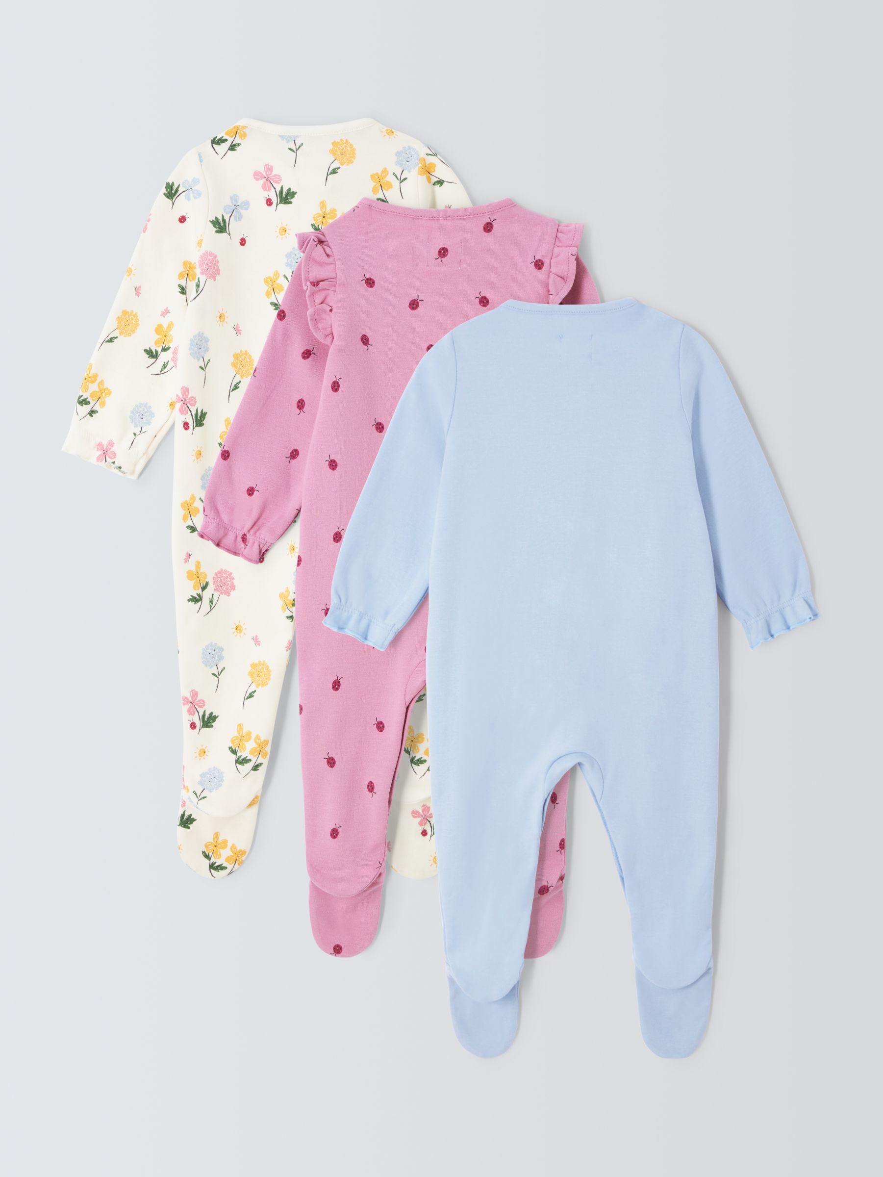 Buy John Lewis Baby Floral Ladybird Frill Detail Sleepsuit, Pack of 3, Multi Online at johnlewis.com