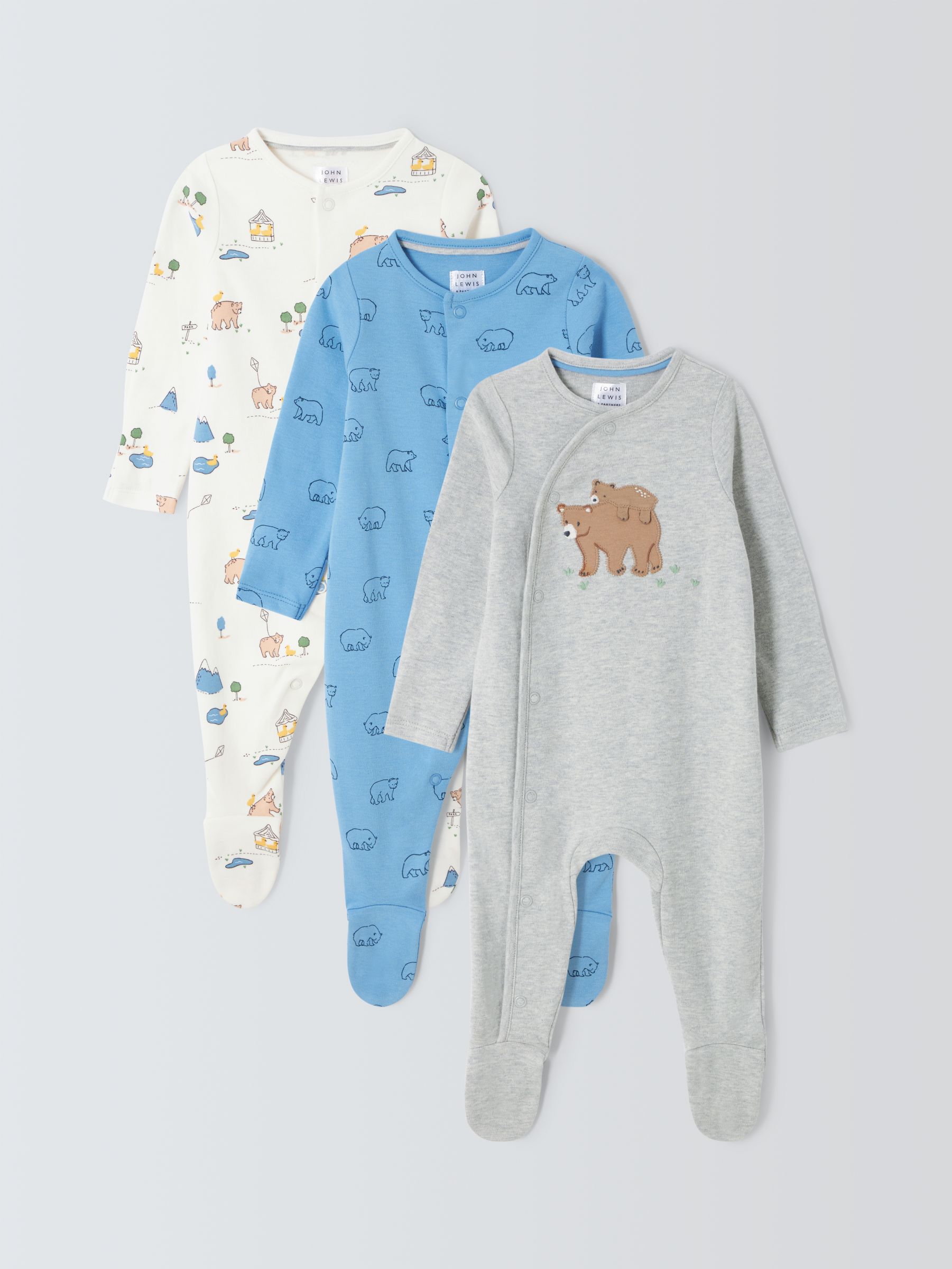 Buy John Lewis Baby Bear Print Sleepsuit, Pack of 3, Multi Online at johnlewis.com