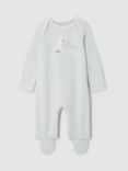 John Lewis Baby I Love Mummy Stripe Sleepsuit, Grey/Cream