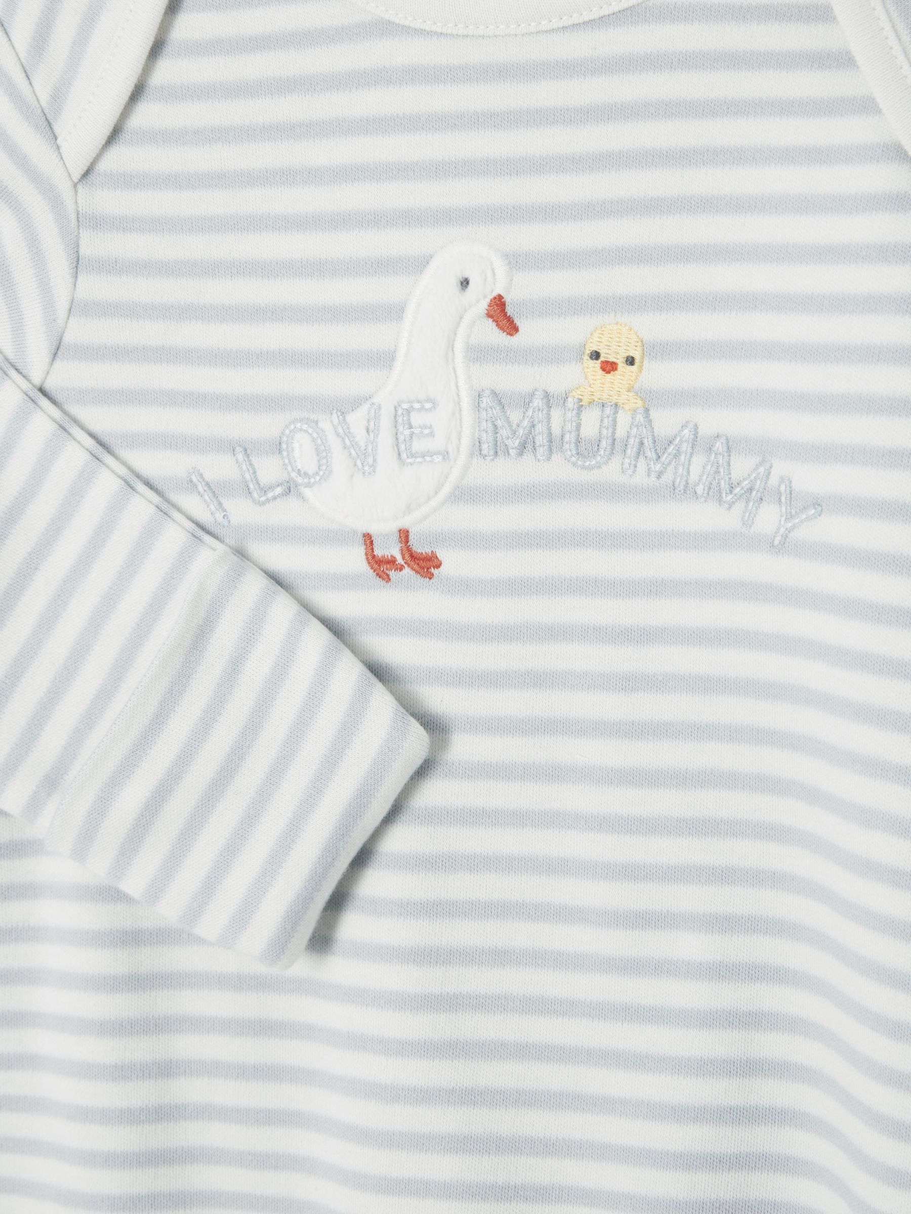John Lewis Baby I Love Mummy Stripe Sleepsuit, Grey/Cream, 3-6 months