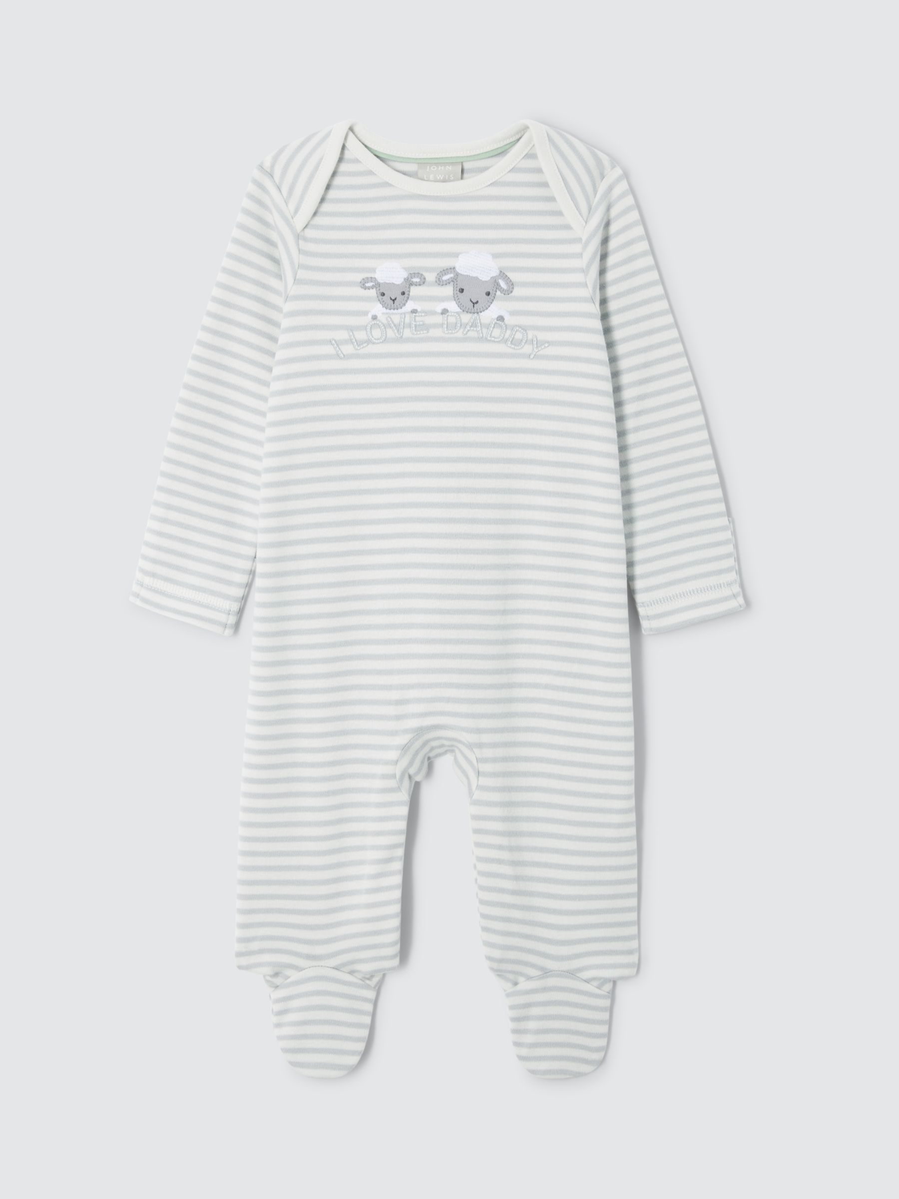 John Lewis Baby I Love Daddy Stripe Sleepsuit, Cream/Grey, 3-6 months