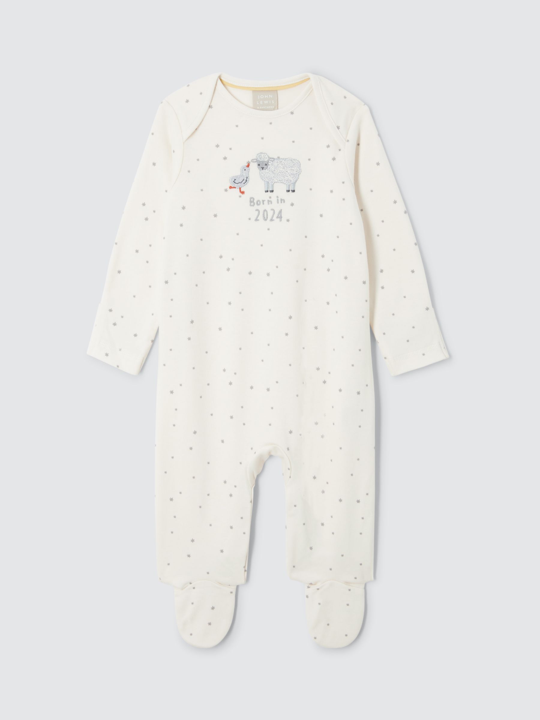 John Lewis Baby Born in 2024 Star Sleepsuit, Cream at John Lewis & Partners