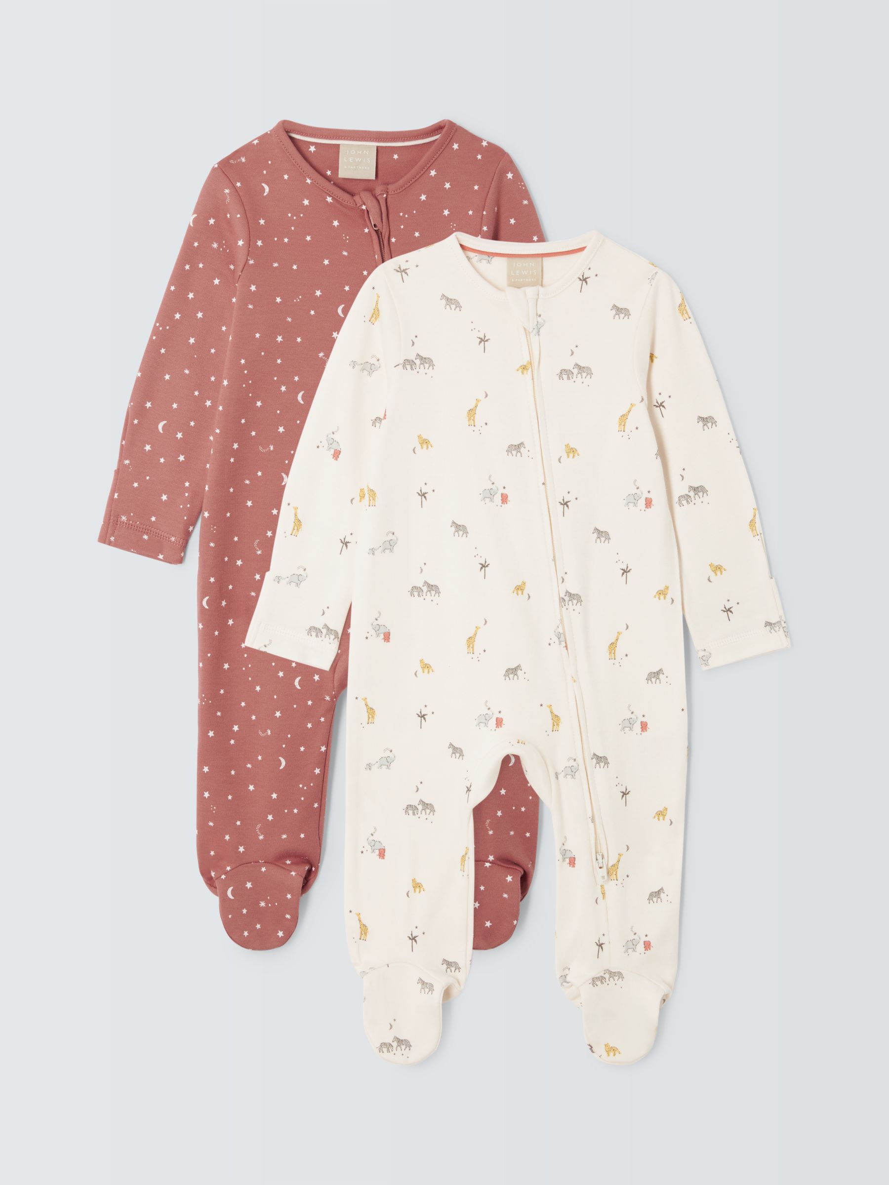 John Lewis Baby Safari & Star Sleepsuits, Pack of 2, Multi, 6-9 months