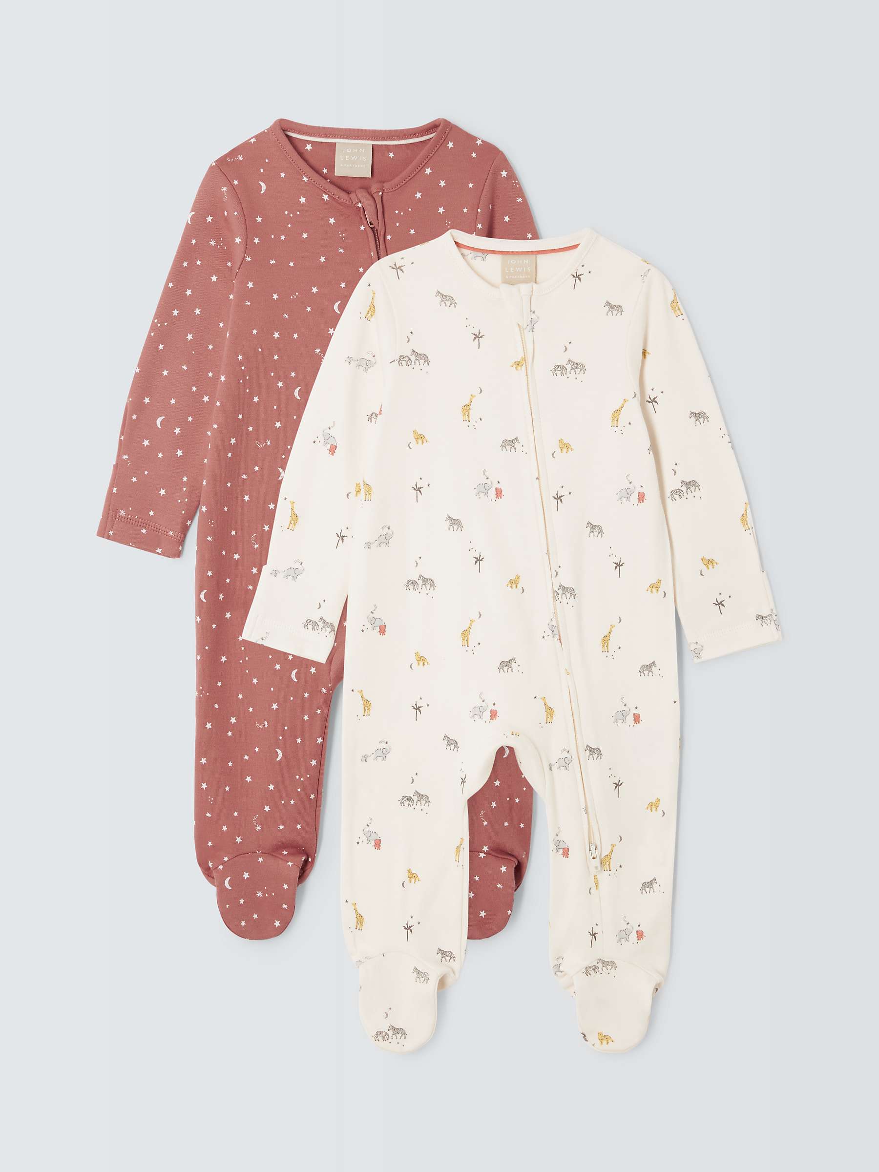 Buy John Lewis Baby Safari & Star Sleepsuits, Pack of 2, Multi Online at johnlewis.com