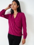 Crew Clothing Jacquard Wrap Blouse, Berry Red, Berry Red