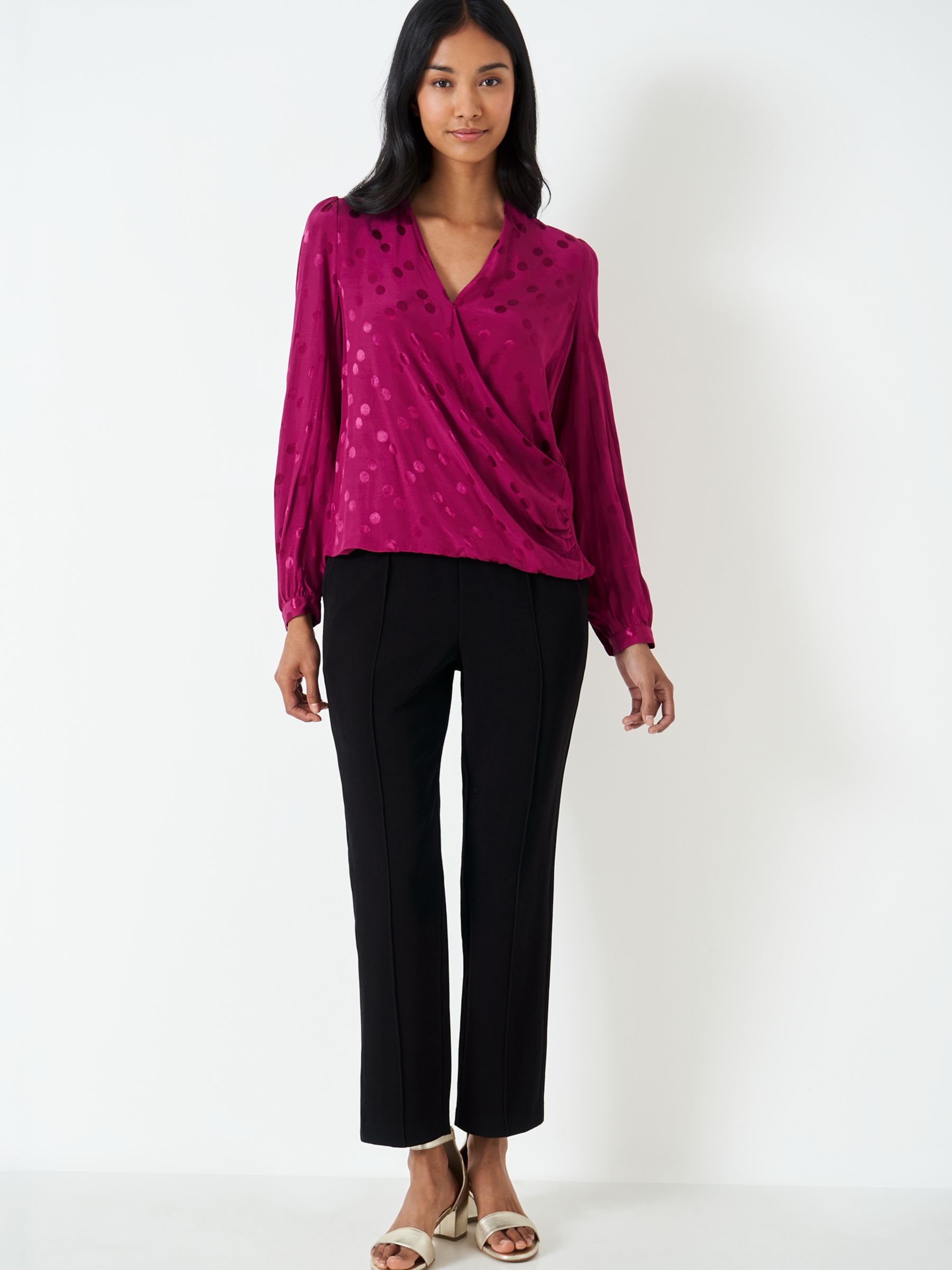 Buy Crew Clothing Jacquard Wrap Blouse, Berry Red Online at johnlewis.com