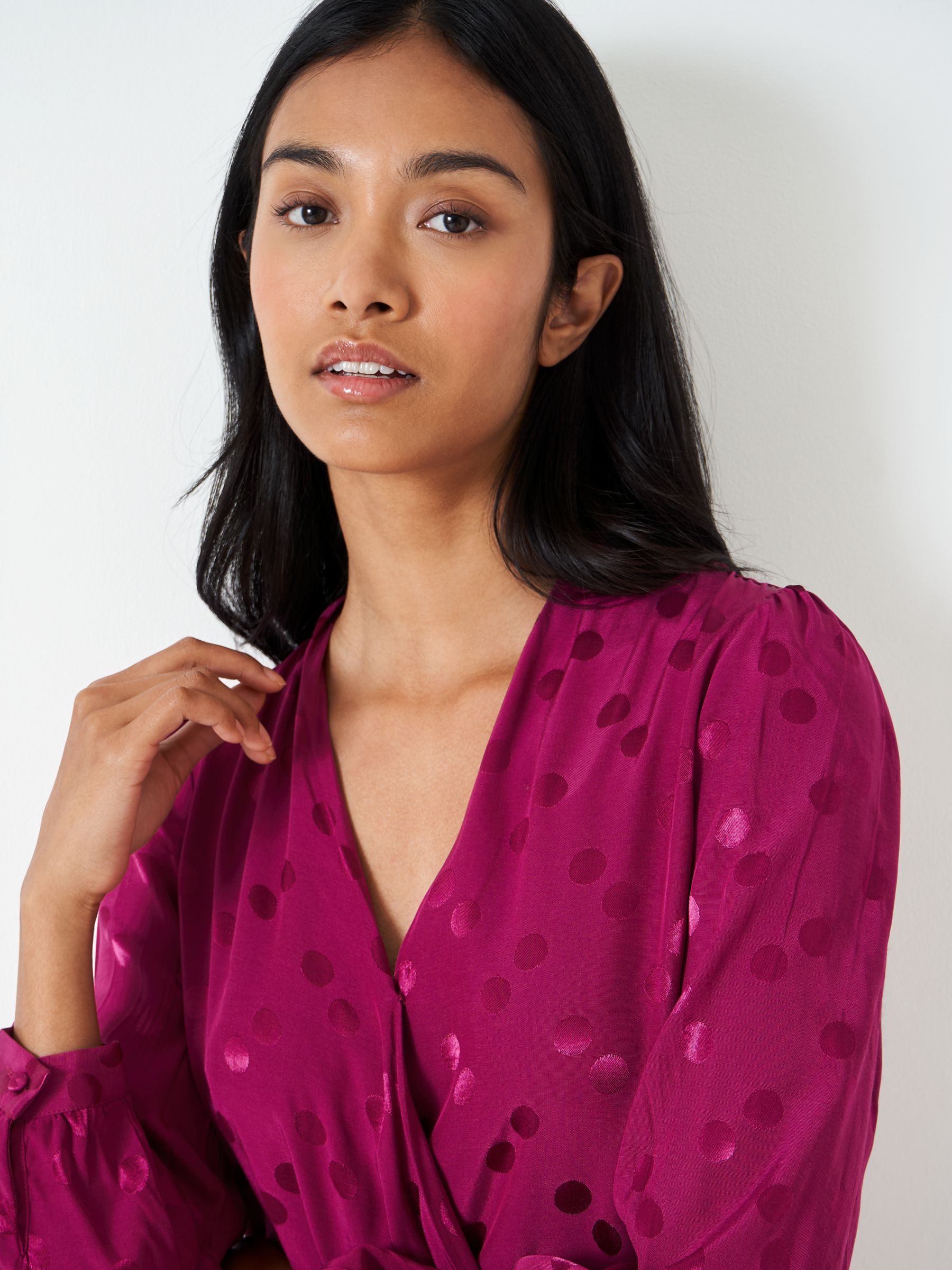 Buy Crew Clothing Jacquard Wrap Blouse, Berry Red Online at johnlewis.com