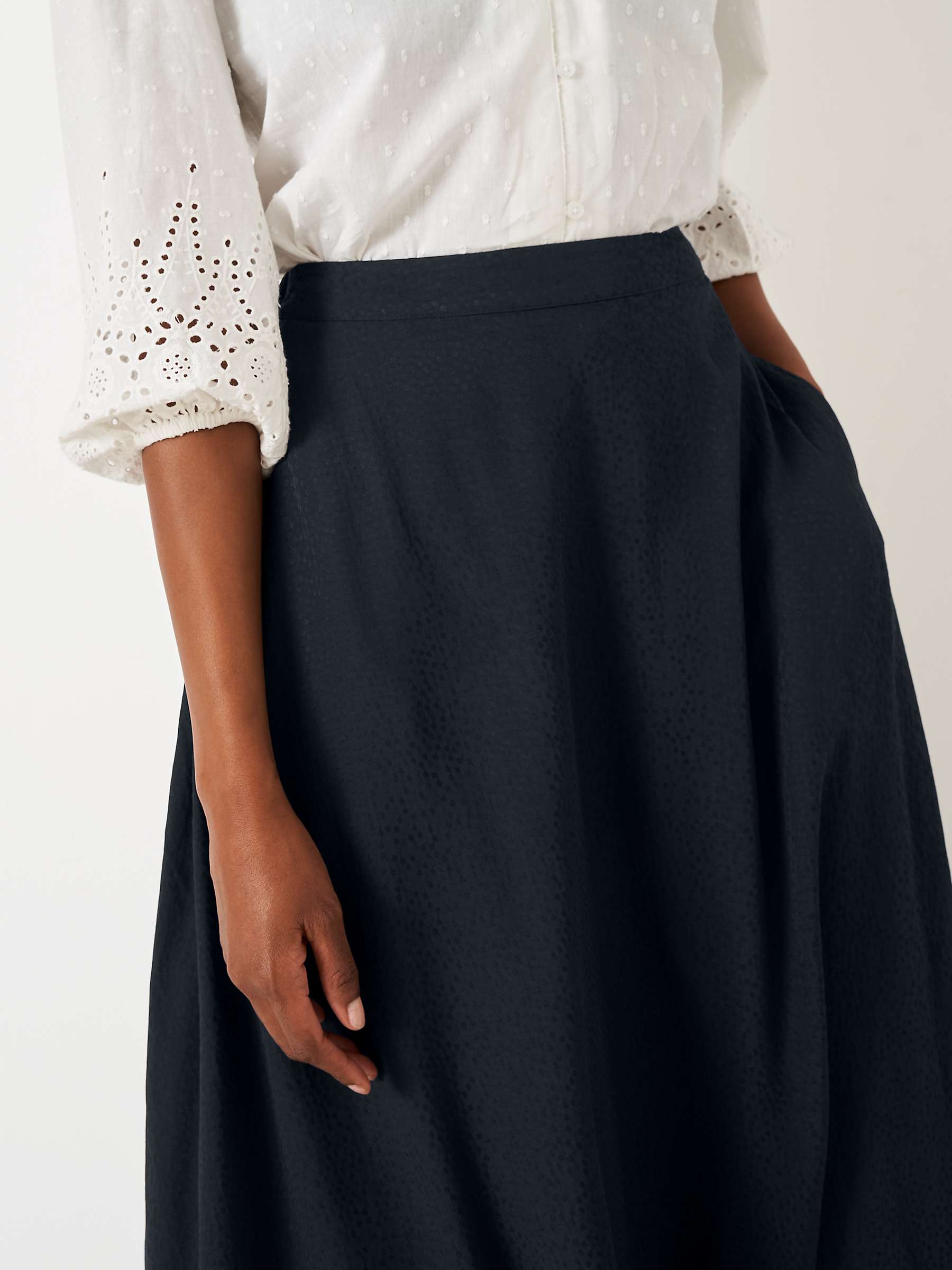 Crew Clothing Amber Jacquard Midi Skirt, Black at John Lewis & Partners