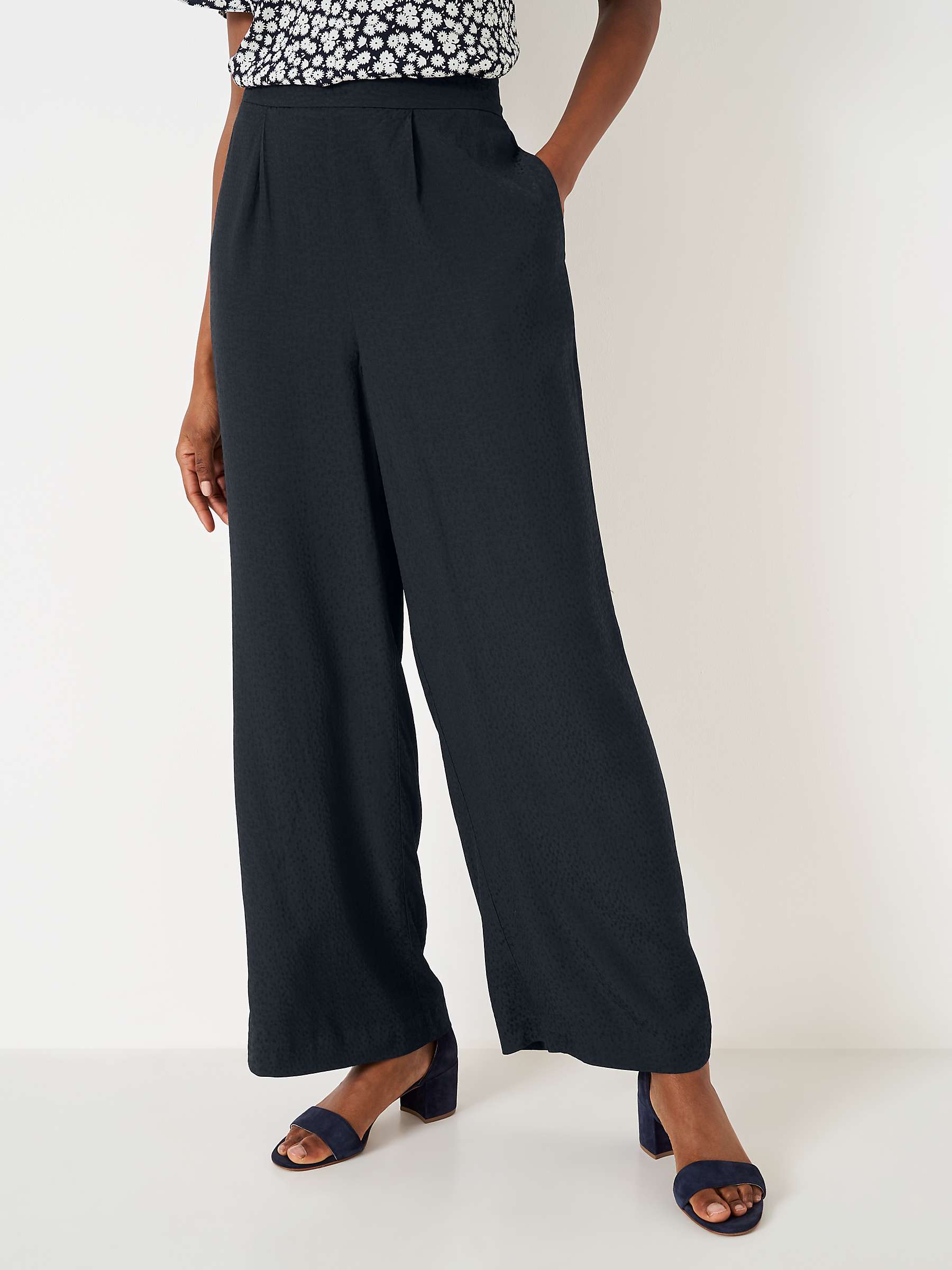 Buy Crew Clothing Jacquard Wide Leg Trousers, Black Online at johnlewis.com