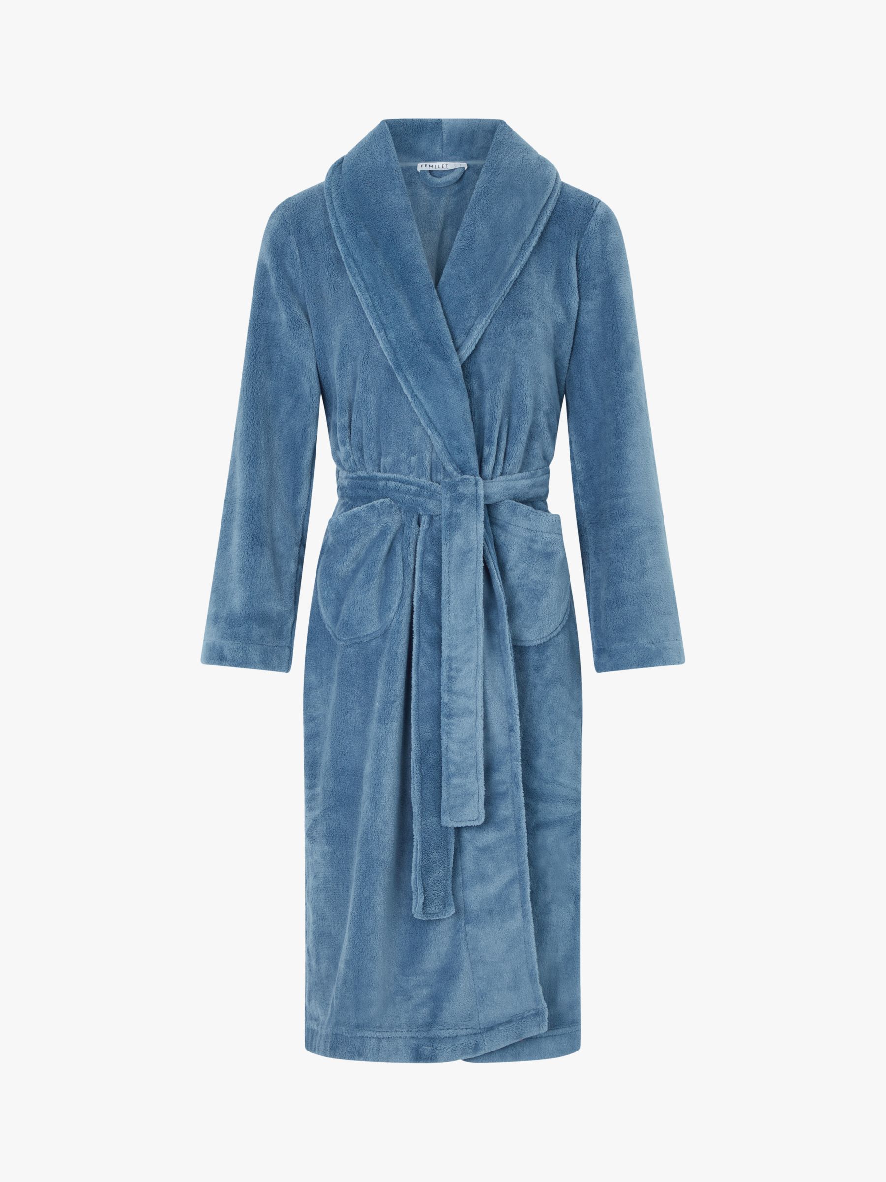 Femilet Teddy Soft Feel Dressing Gown, Petrol Blue at John Lewis & Partners