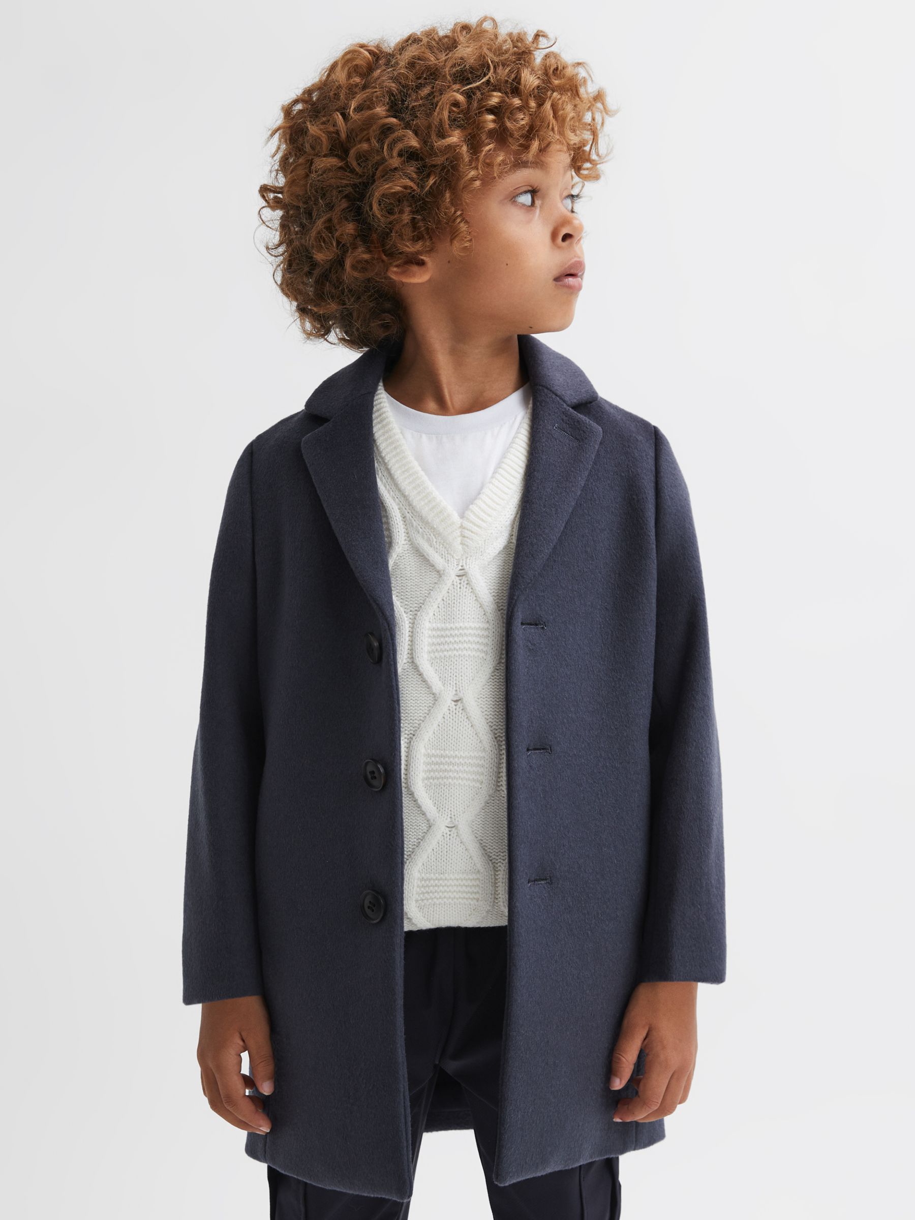 Reiss Kids' Gable Wool Blend Coat, Airforce Blue, 10-11 years