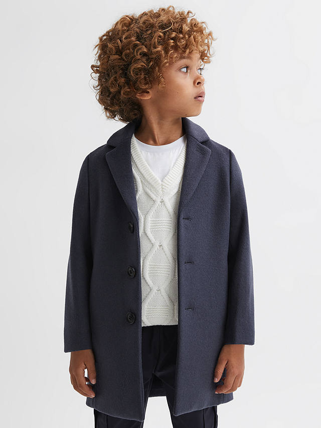 Reiss Kids' Gable Wool Blend Coat, Airforce Blue