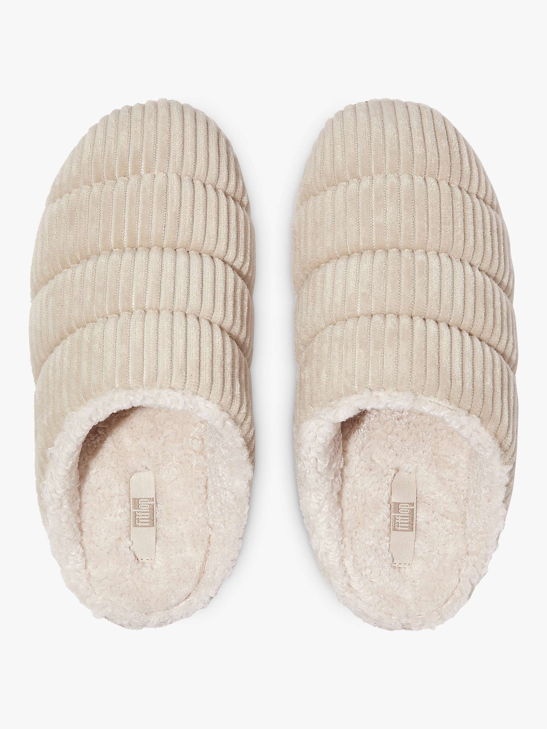 FitFlop Chrissie Fleece Cordurouy Slippers, Ivory at John Lewis & Partners