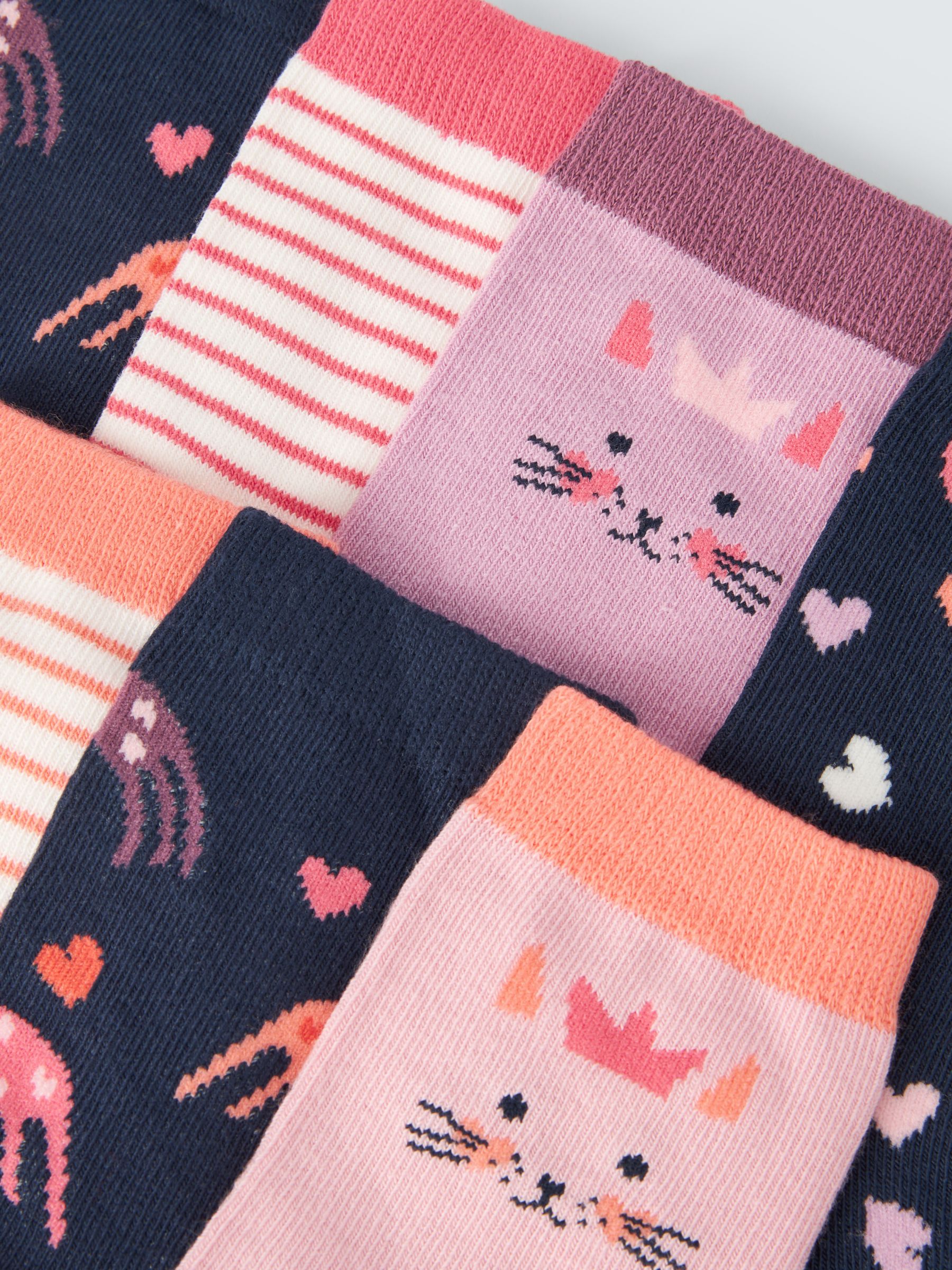 Buy John Lewis Kids' Cotton Rich Party Cat Stripe Socks, Pack of 7, Multi Online at johnlewis.com