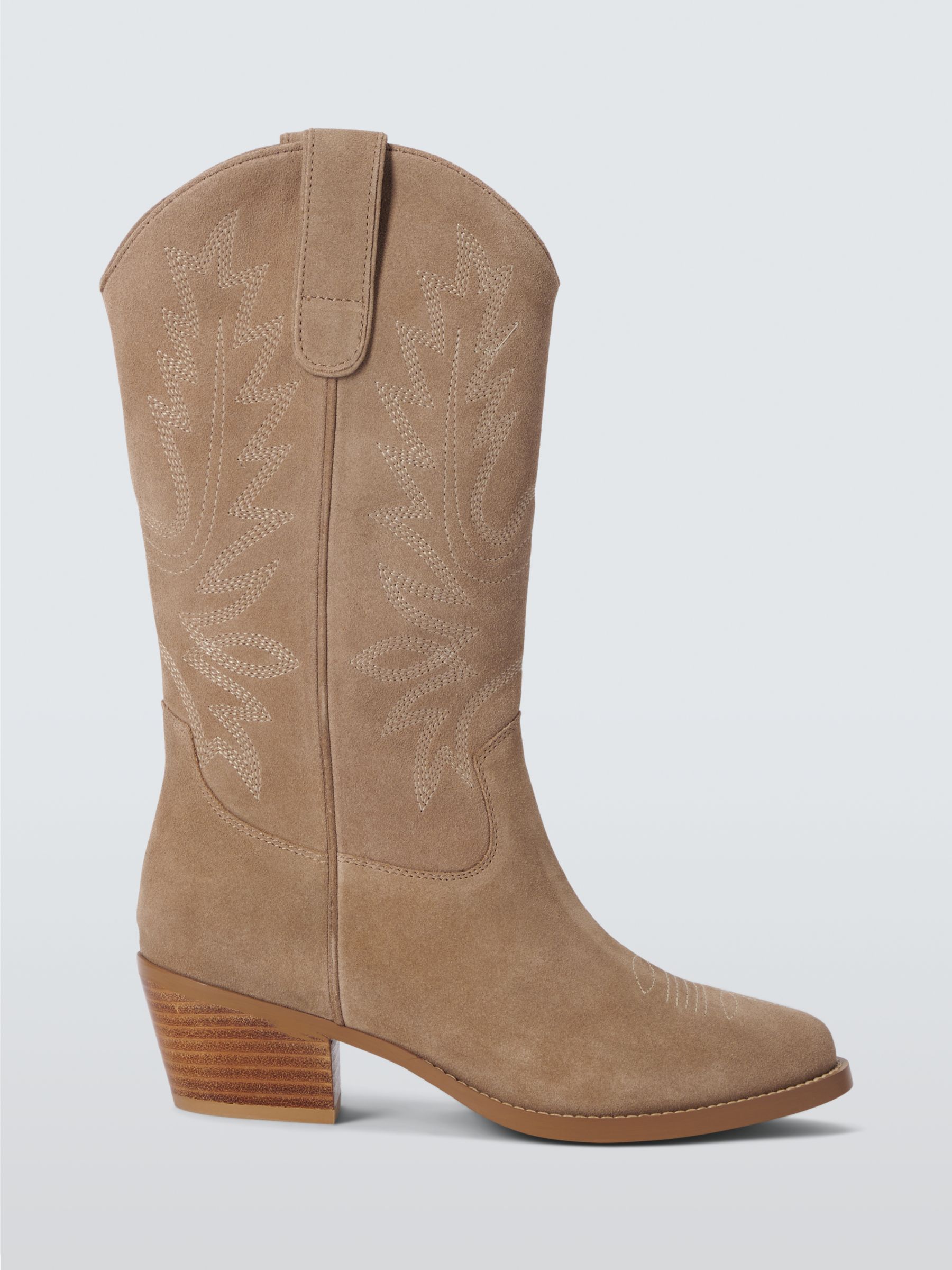 AND/OR Thorn Suede Embroidered Long Western Boots, Sand, 5
