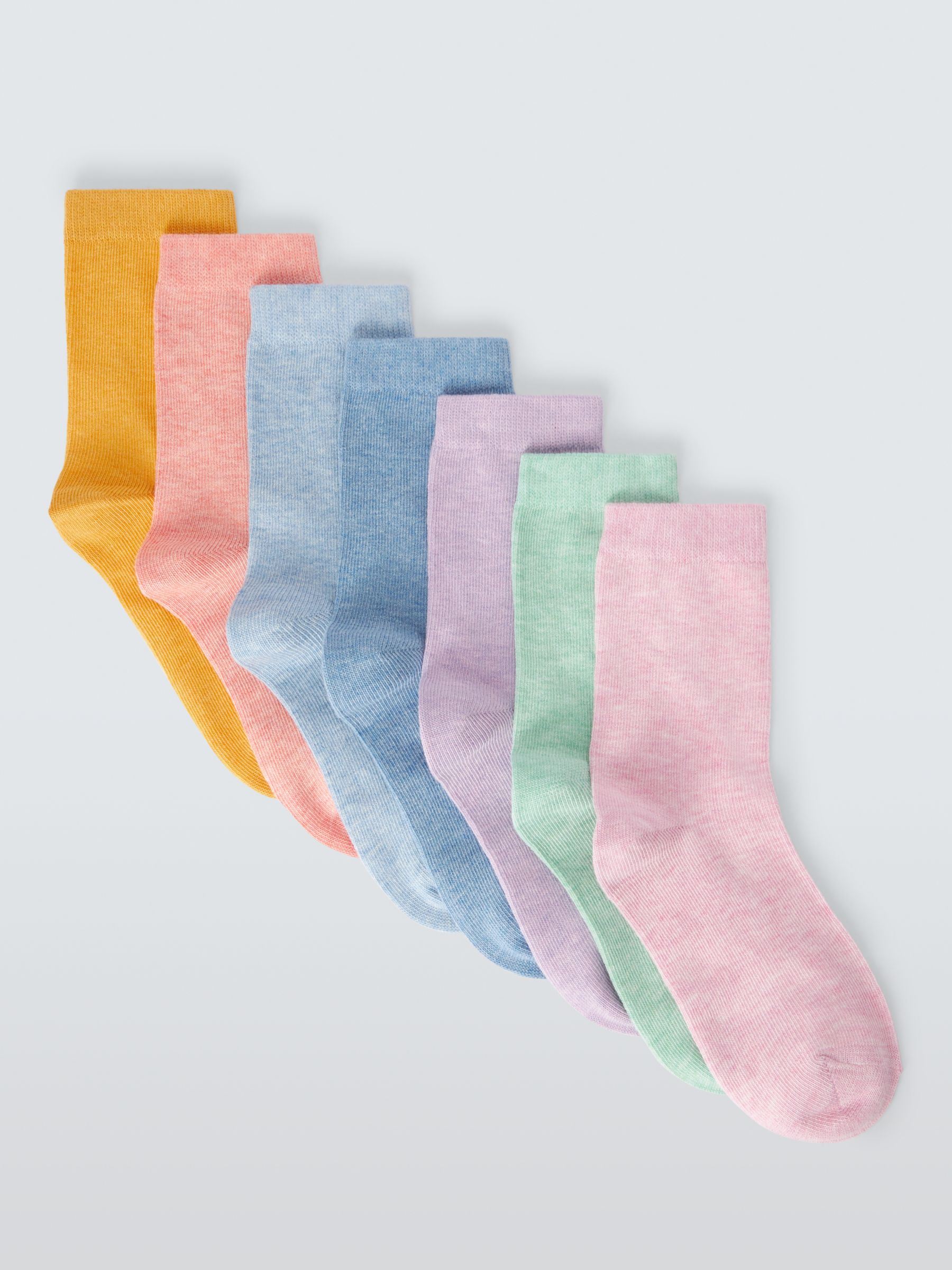 John Lewis Kids' Cotton Rich Solid Marl Socks, Pack of 7, Pastel/Multi, 12.5-3.5 Jnr
