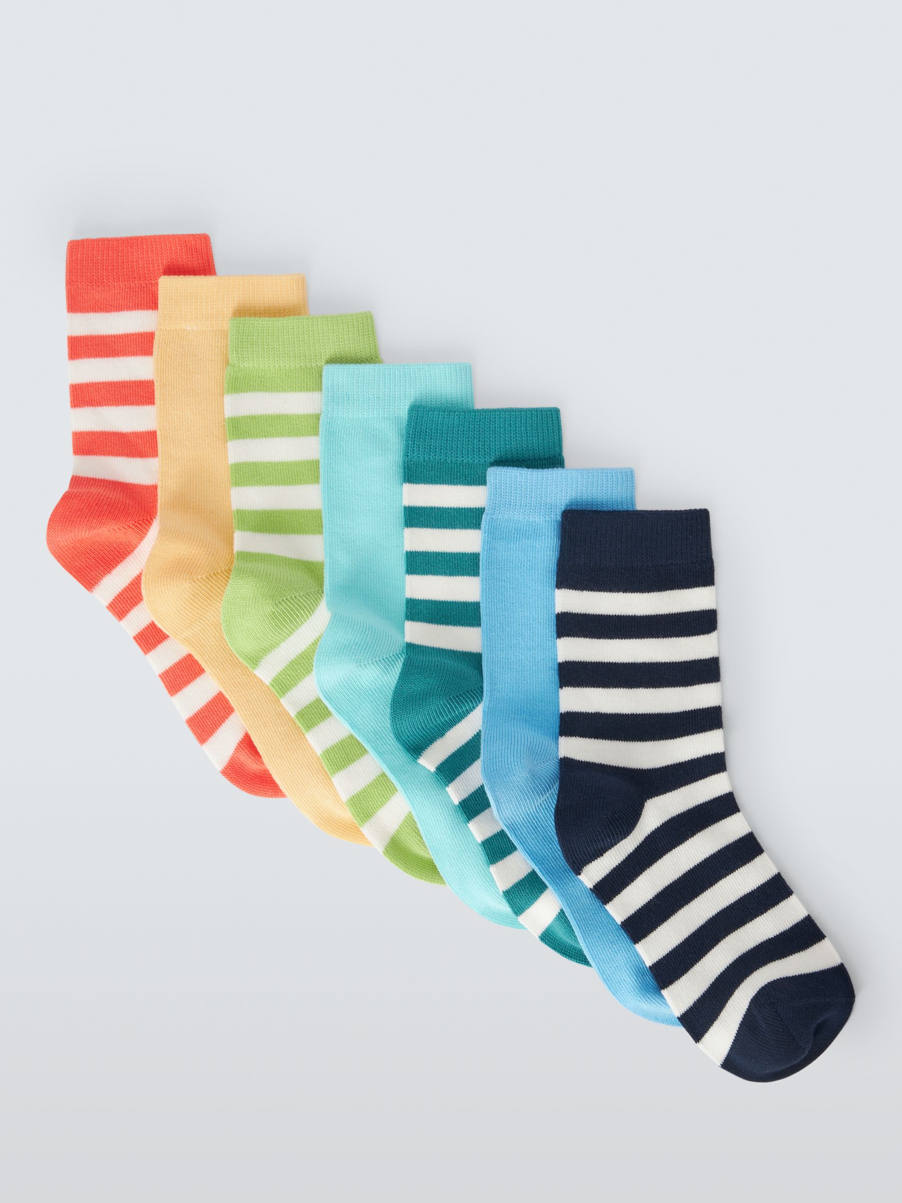 John Lewis Kids' Cotton Rich Solid Stripe Socks, Pack of 7, Multi, 12.5 Jnr-3.5