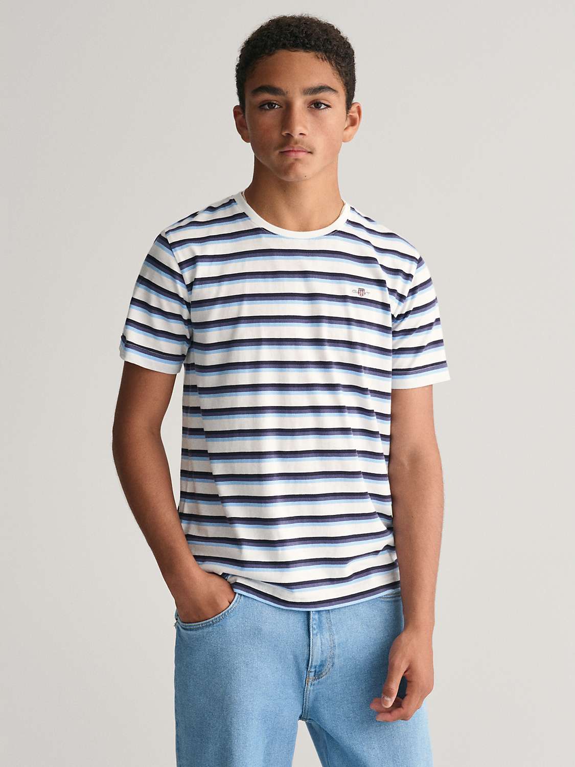 Buy GANT Kids' Stripe Short Sleeve T-Shirt, Blue/White Online at johnlewis.com