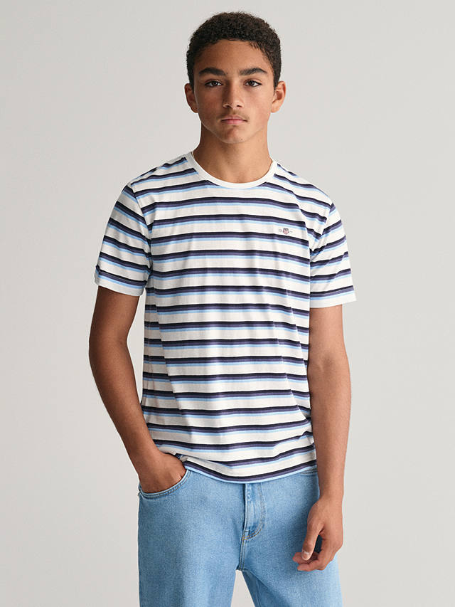 GANT Kids' Stripe Short Sleeve T-Shirt, Blue/White