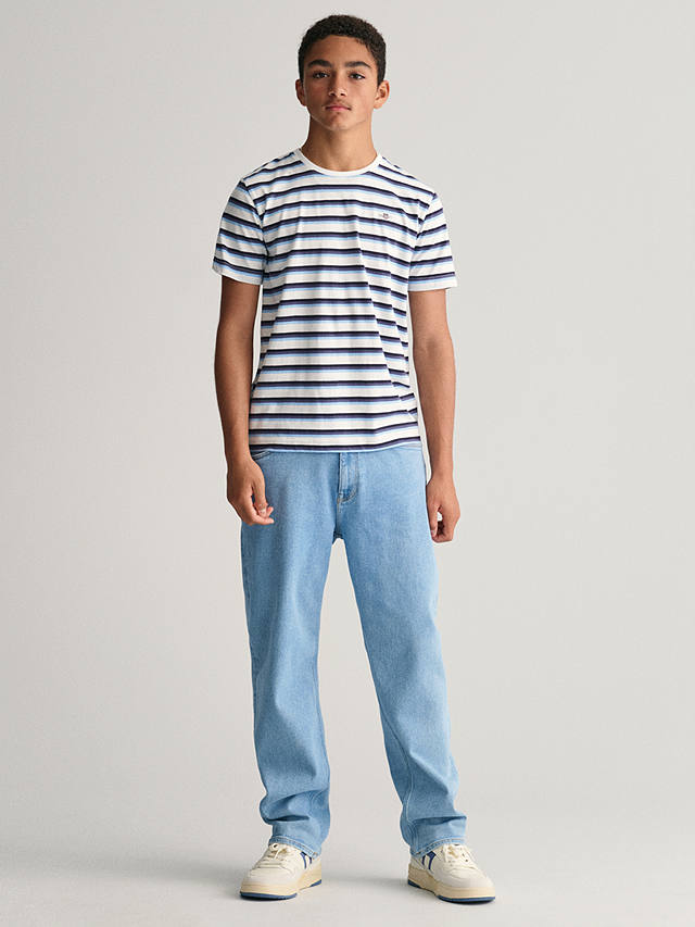 GANT Kids' Stripe Short Sleeve T-Shirt, Blue/White