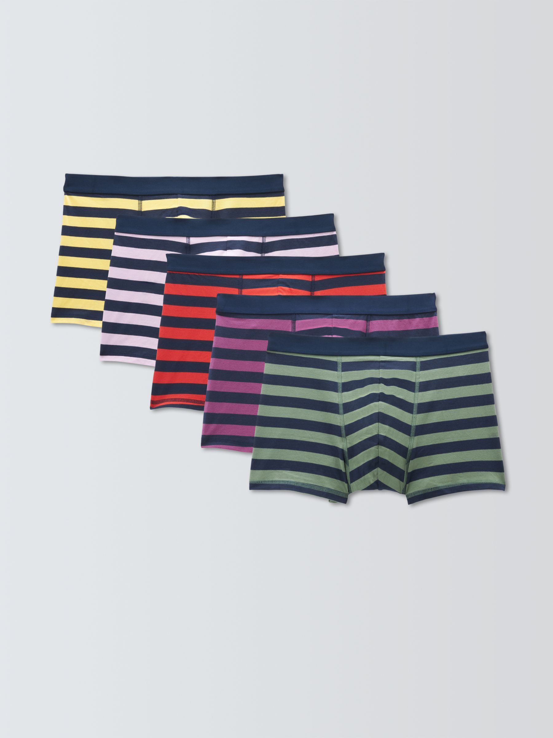 John Lewis ANYDAY Cotton Trunks, Pack of 5, Rugby Stripe, XL