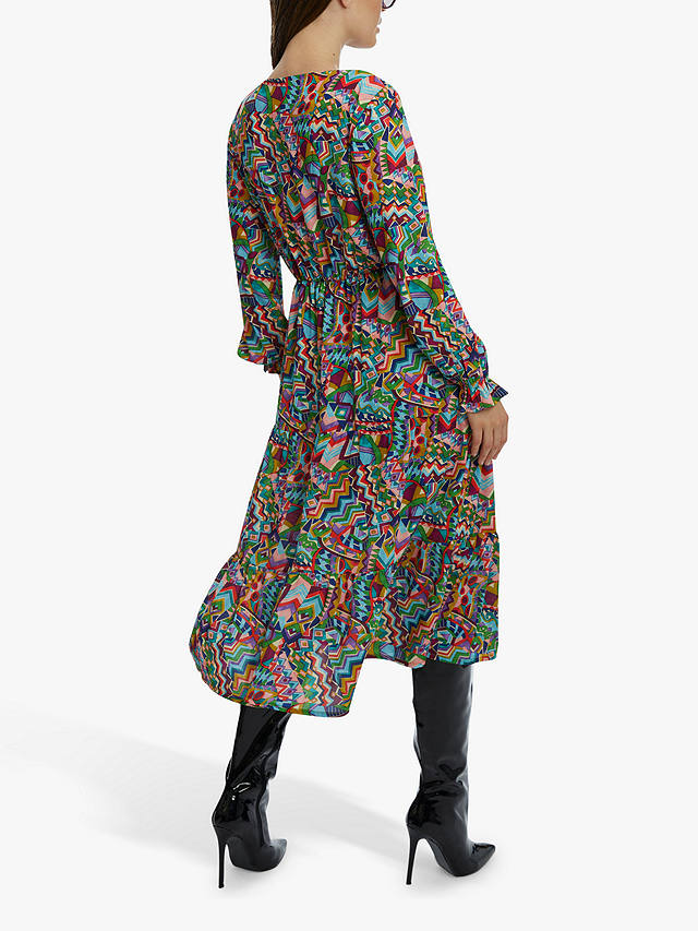 James Lakeland Abstract Print Tiered Midi Dress, Multi