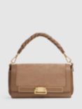 Reiss Ivy Leather/Suede Baguette Bag, Taupe
