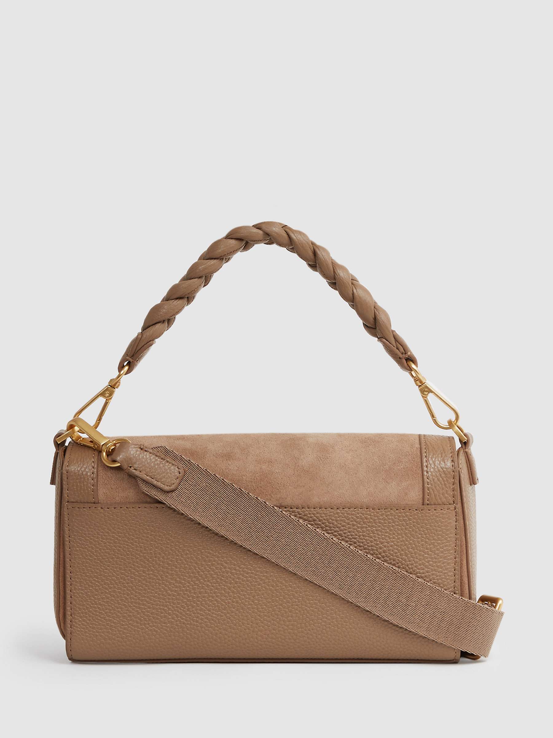 Reiss Ivy Leather/Suede Baguette Bag, Taupe at John Lewis & Partners
