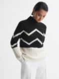 Whistles Riley Wool and Cashmere Jumper, Ivory/Black