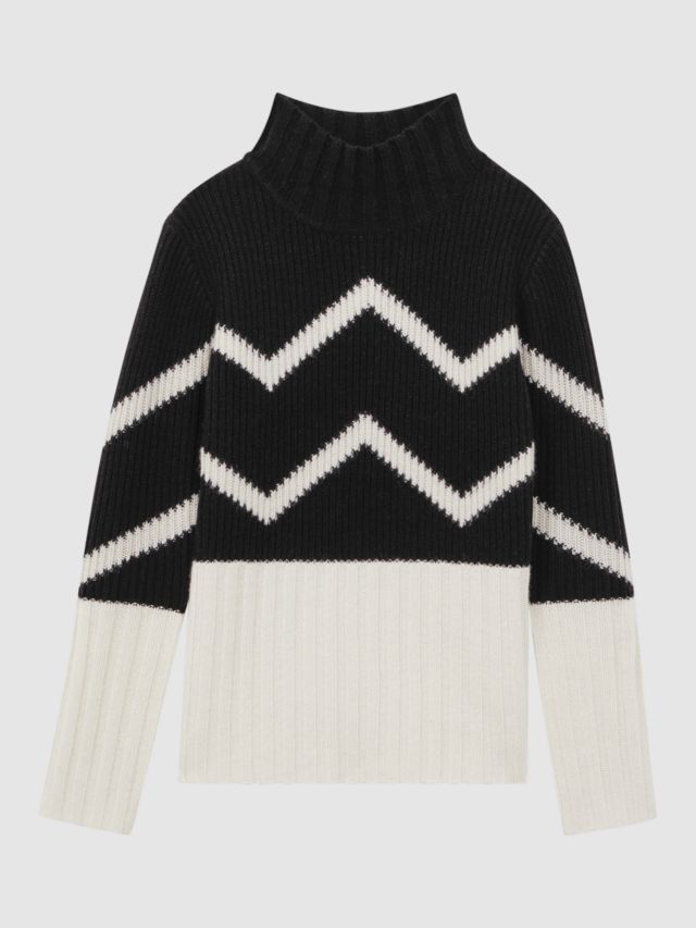 Whistles Riley Wool and Cashmere Jumper, Ivory/Black, XS