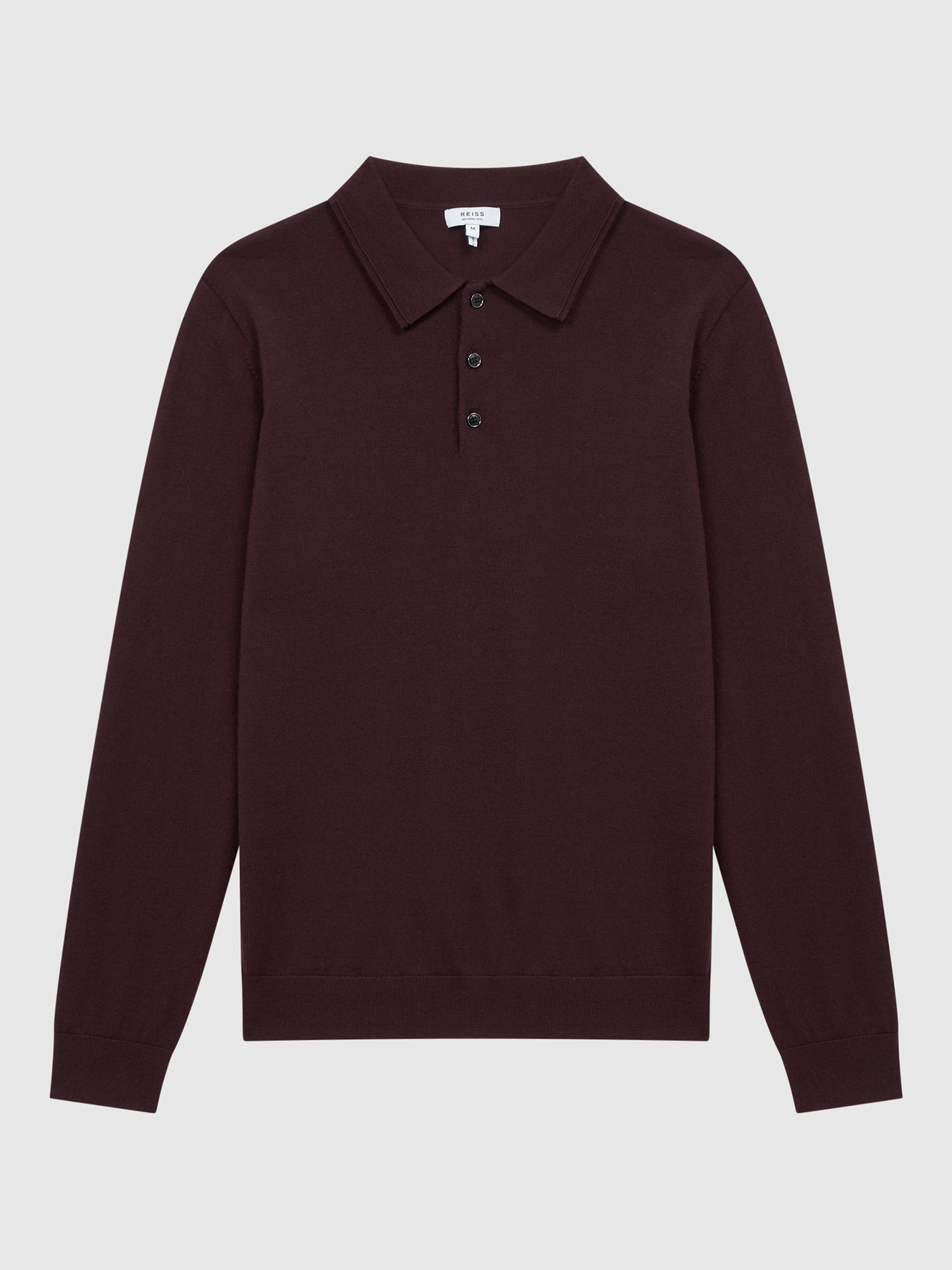 Reiss Trafford Knitted Wool Long Sleeve Polo Top, Bordeaux, XS
