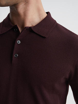 Reiss Trafford Knitted Wool Long Sleeve Polo Top, Bordeaux