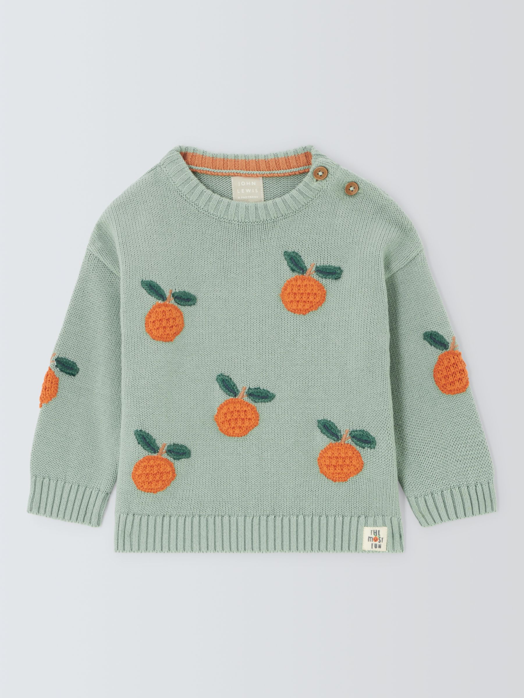 John Lewis Baby Oranges Knitted Jumper, Green/Multi, 6-9 months