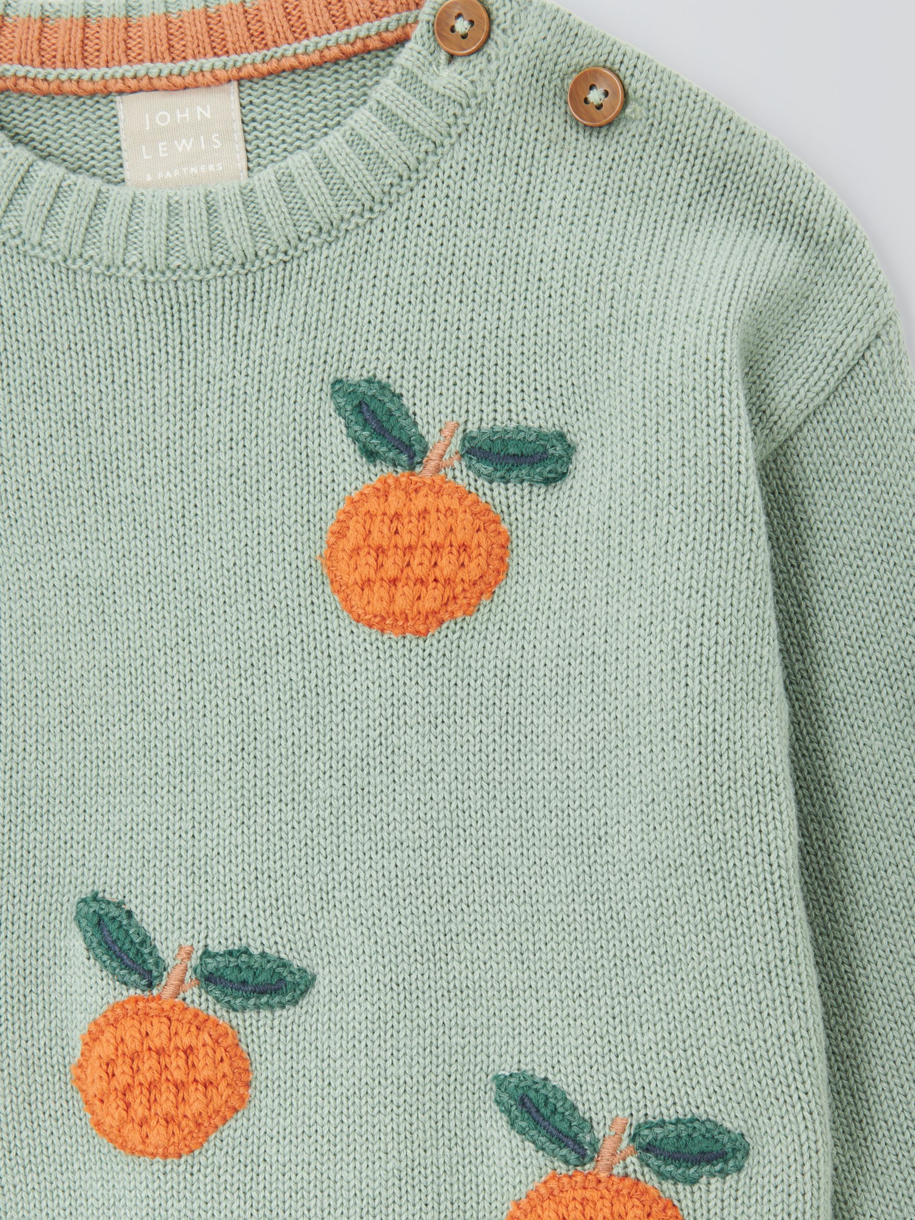 John Lewis Baby Oranges Knitted Jumper, Green/Multi, 6-9 months